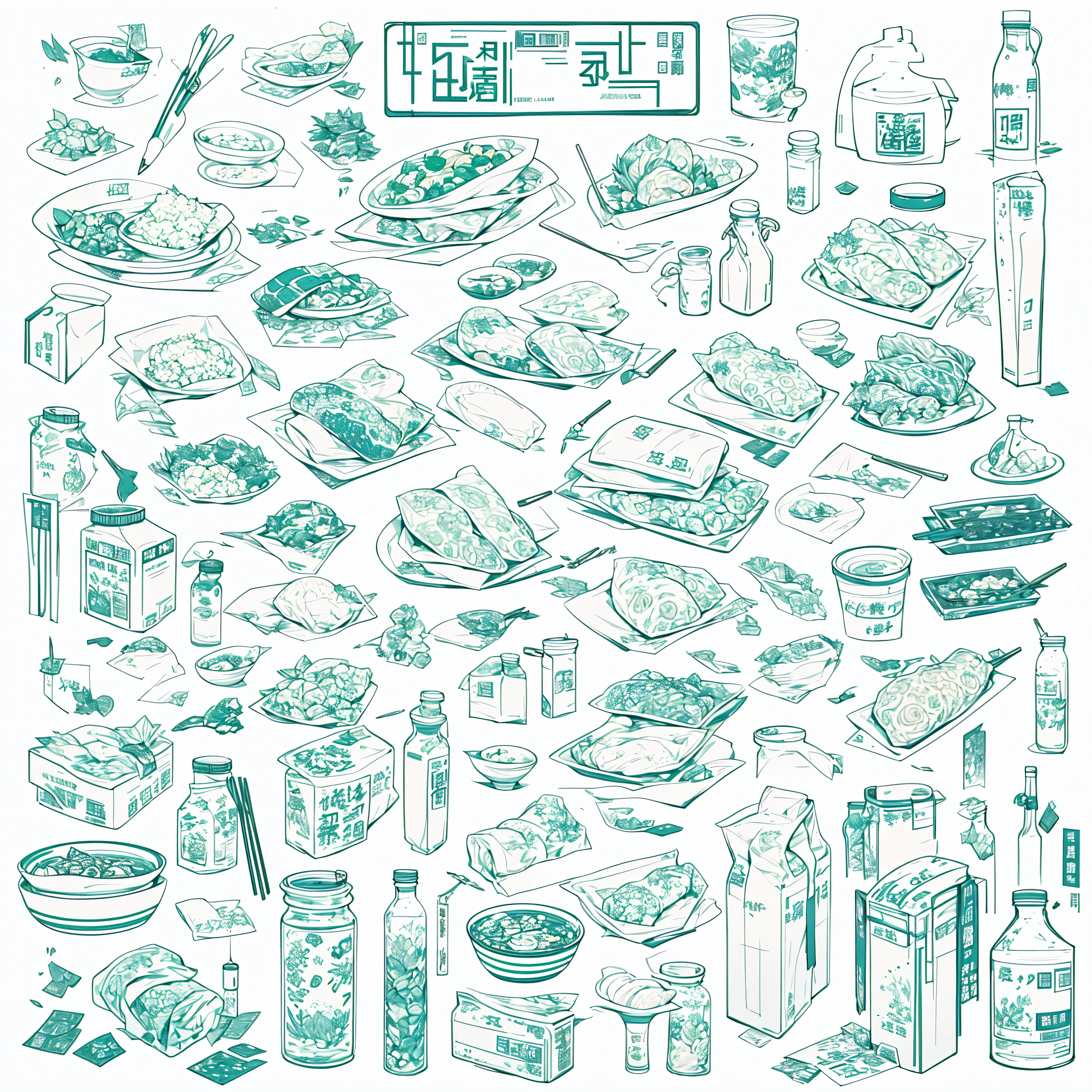 a set of Chinese food Graffiti and icons, 1024x1024, gourmet food, Chinese, food, Chinese brush pen illustration, Graffiti hand drawn, illustration!, Graffiti, amazing food illustration, tasty, graffiti art, in stock, delicious food, colorful graffiti art, line art illustration, Chinese,Home cooking