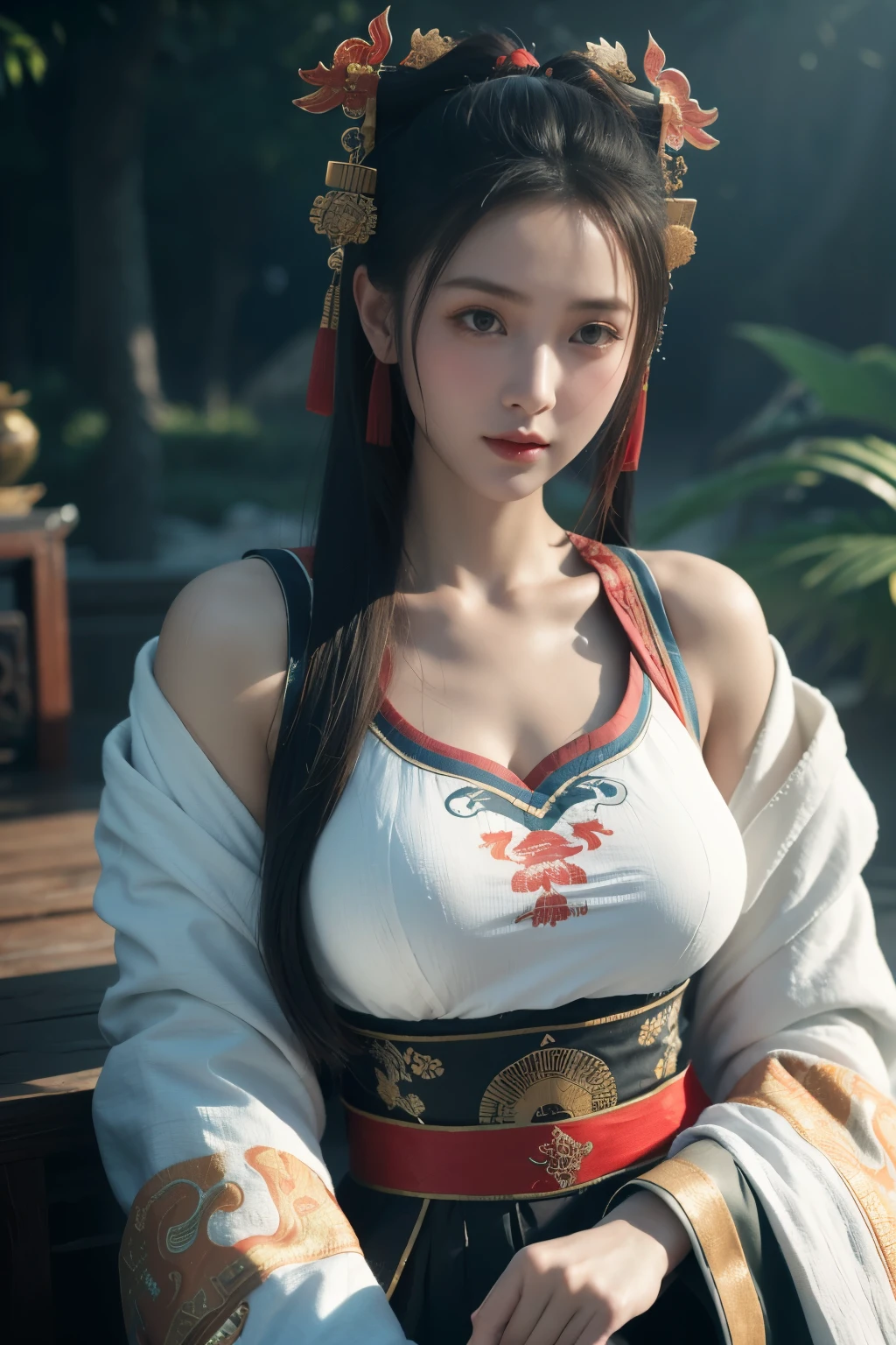 Game art,The best picture quality,Highest resolution,8K,(A bust photograph),(Portrait),(Head close-up),(Rule of thirds),Unreal Engine 5 rendering works, (The Girl of the Future),(Female Warrior),
20-year-old girl,(The generals of ancient China),An eye rich in detail,(Big breasts),Elegant and noble,indifferent,brave,
(Wearing ancient Chinese cloth,Chinese Hanfu,Costumes of the Tang Dynasty,Costumes are rich in detail,Simple shades),Chinese characters,fantasy style,
photo poses,wild background,Movie lights,Ray tracing,Game CG,((3D Unreal Engine)),OC rendering reflection pattern