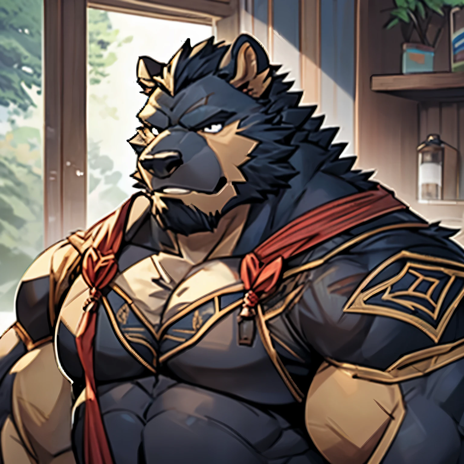 Alone, ORCBEAR, Male, muscle, intestinal muscle, big belly, calnçan, large, Male mature, old. (((bust portrait)))