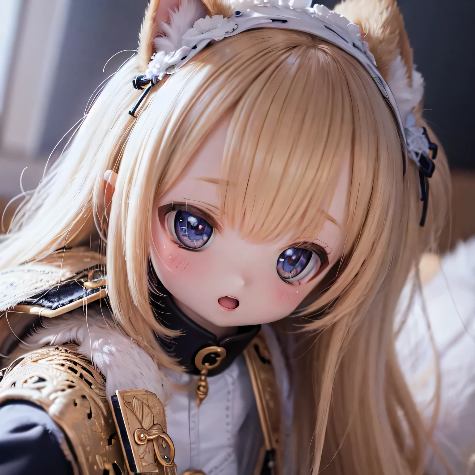 (best quality:1.2,highres,ultra-detailed),portrait,Ermine girls,beautiful detailed eyes,flushed cheeks,chibi style,lies in bed,masturbating,enjoyment,soft lighting,clear view