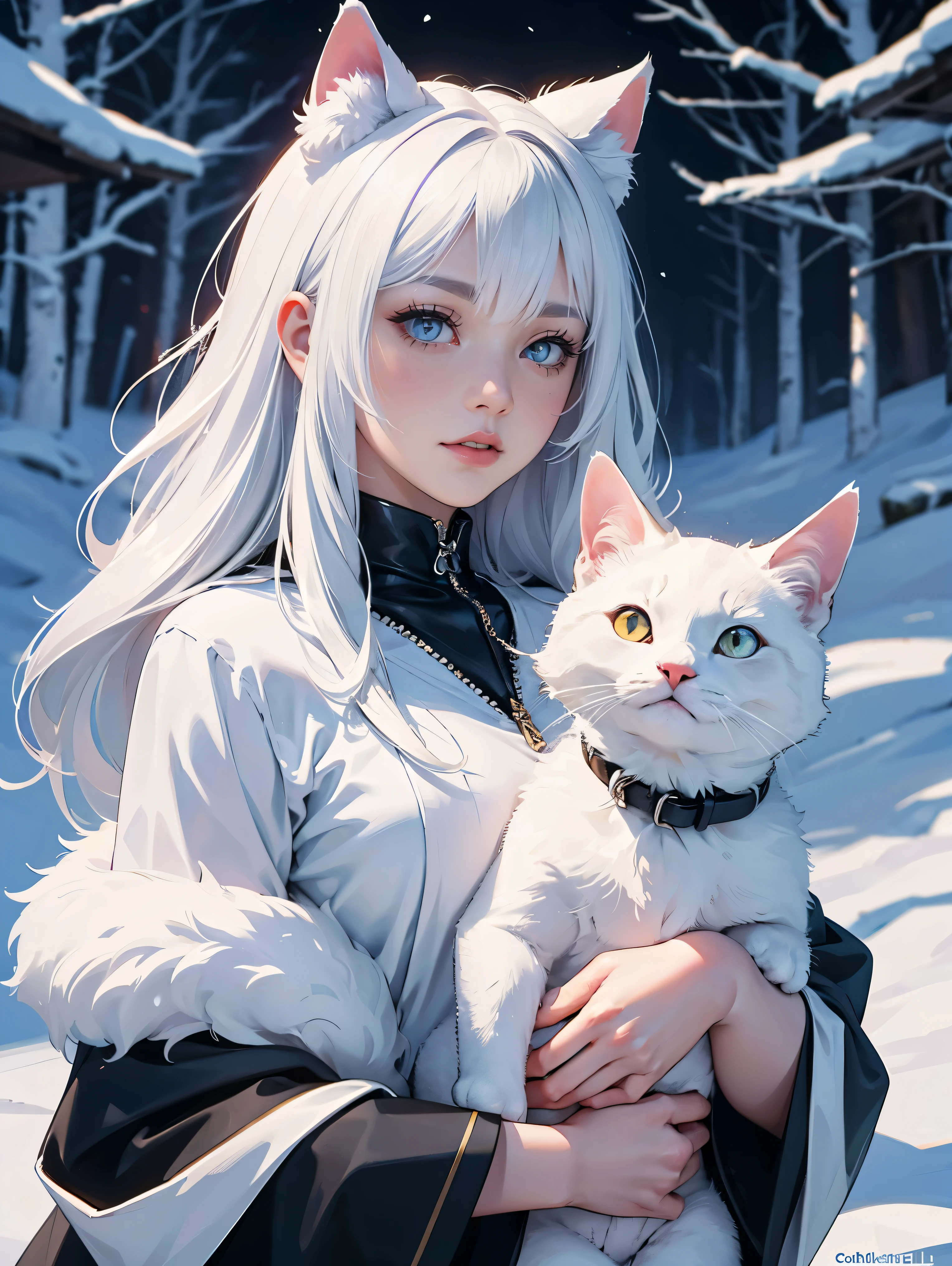 In a quaint village nestled between rolling hills and whispering forests, there lived a cat unlike any other. Her name was Luna, and her fur was as white as freshly fallen snow, adorned with patches of midnight black that shimmered like starlight. But what truly set Luna apart was her captivating gaze – eyes as deep and enchanting as the cosmos itself. realism, instgram, anime, Japan,manga style,