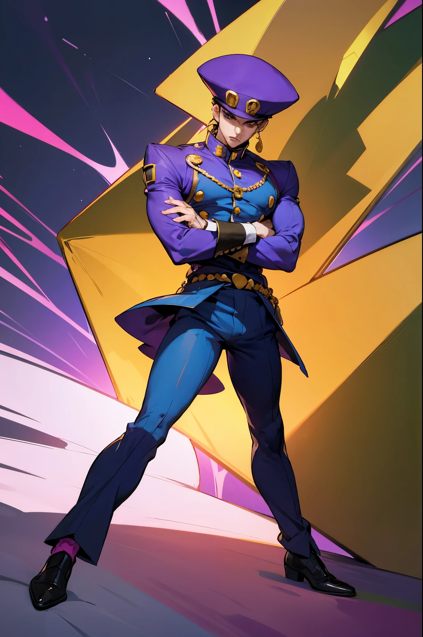 jojo bizzare adventure, young male, full body, pose, weird hat