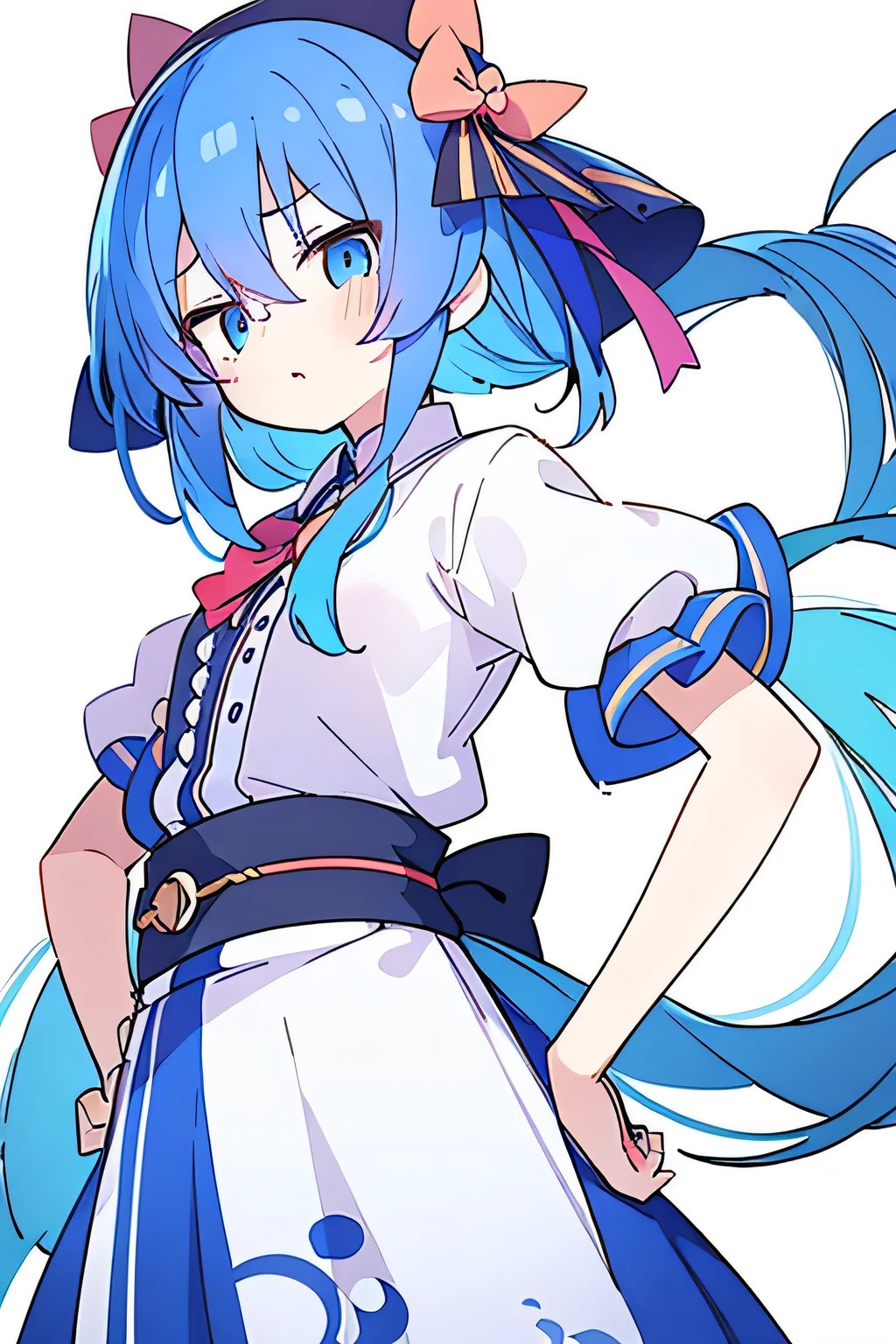 (masterpiece),best quality, expressive eyes, perfect face, 1girl,
Put your hands on your waist,fair, Gorgeous,Japanese cartoons,girl,lola,Hina Angel, blue hair, blue haired, floating clothes,Grab your waist, Grab your waist, hands on hips , hands on hips,flat chest