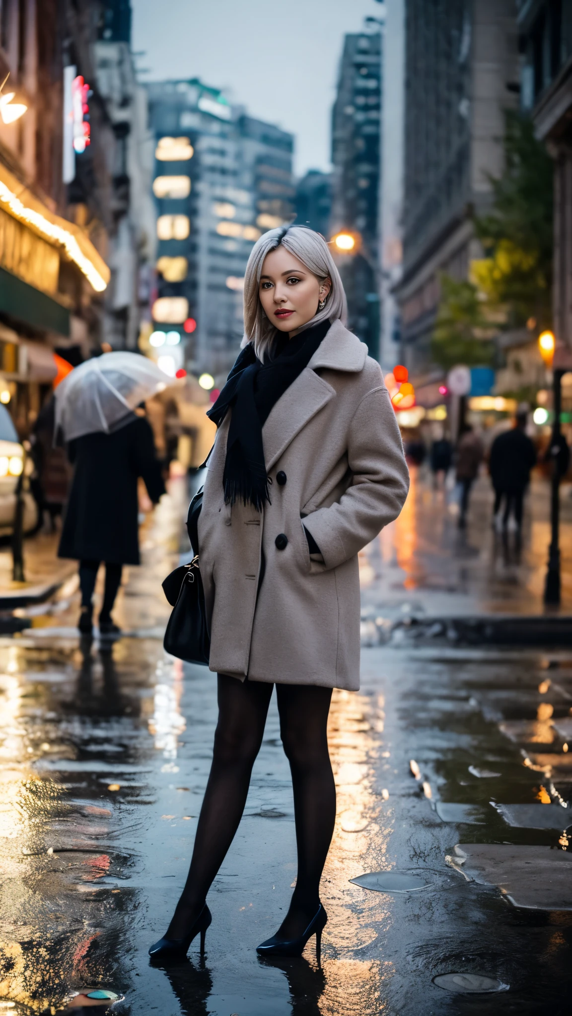 ,twins,gray hair,stockings,mature woman,rain,City of night