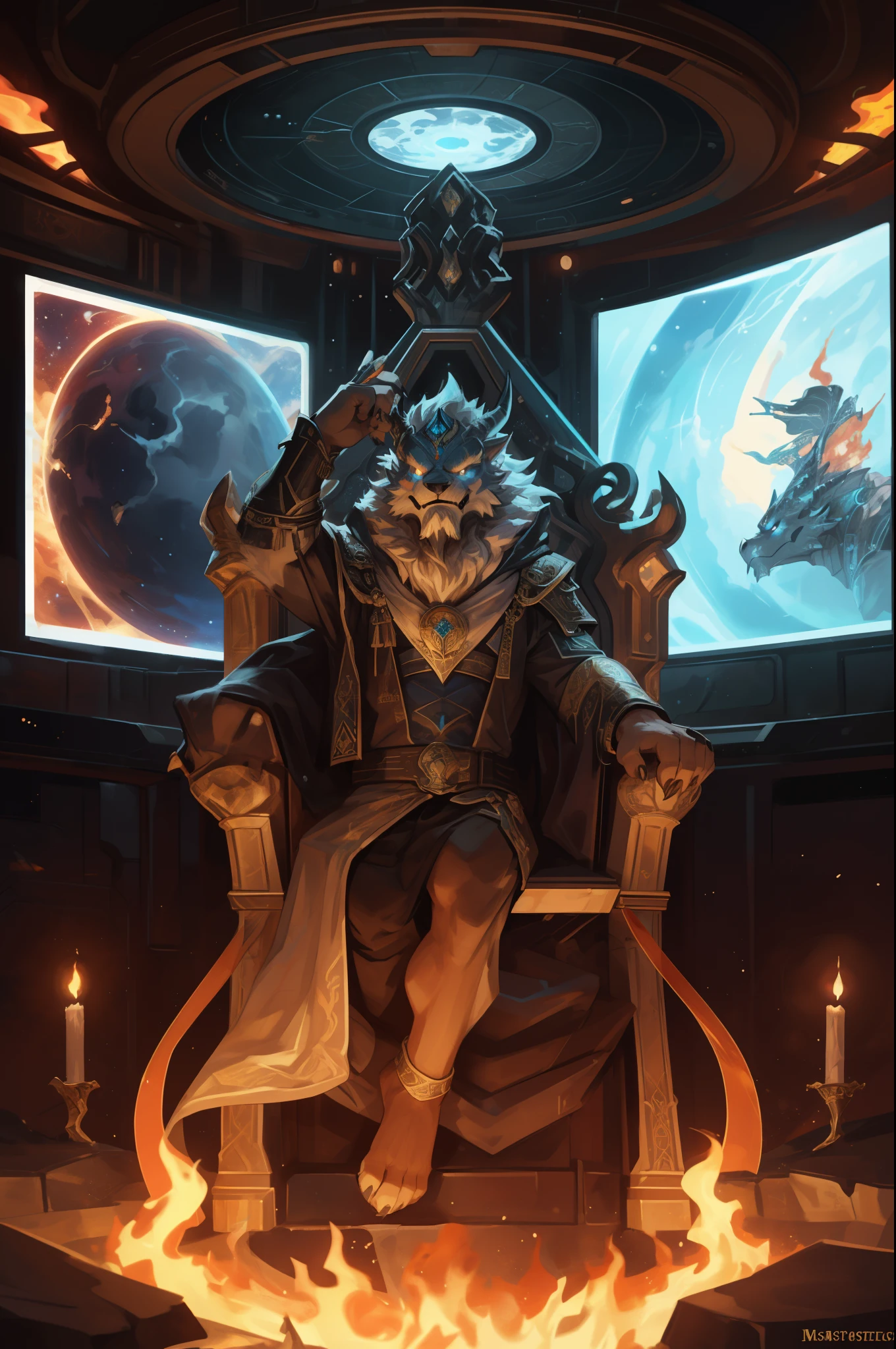 (((Barefoot furry character, full body, cinematic setting, male))) 

Sanctus Dominus
Infernus ad astra
Across the galaxy a new force of evil is rising
Wizards of chaos fighting the throne of brave king of Dundee
Entwined by mystic spells, they know where the sorcerer hidden
Imprisoned in ice on the planet of Knights
The powerful heroes of Crail
Aeons of warfare returning
No longer peace will survive
The intergalactic great Empire of Fife will die
For the king we will ride
Through the dark galactic skies
To defeat the foes
When the chaos wizards rise
Now the universe will burn
Evil sorcerer returns
Tragic fate rages tonight
Chaos wizards rise!
Sanctus Dominus
Infernus ad astra

BREAK, detailed background (modern lab), 8K, (masterpiece:1.5), intricate details, highly detailed, extreme detail, octane render, fine art, best quality, highres, (detailed face:1.5), ((full_body)), UHD, (((perfect hands)))
