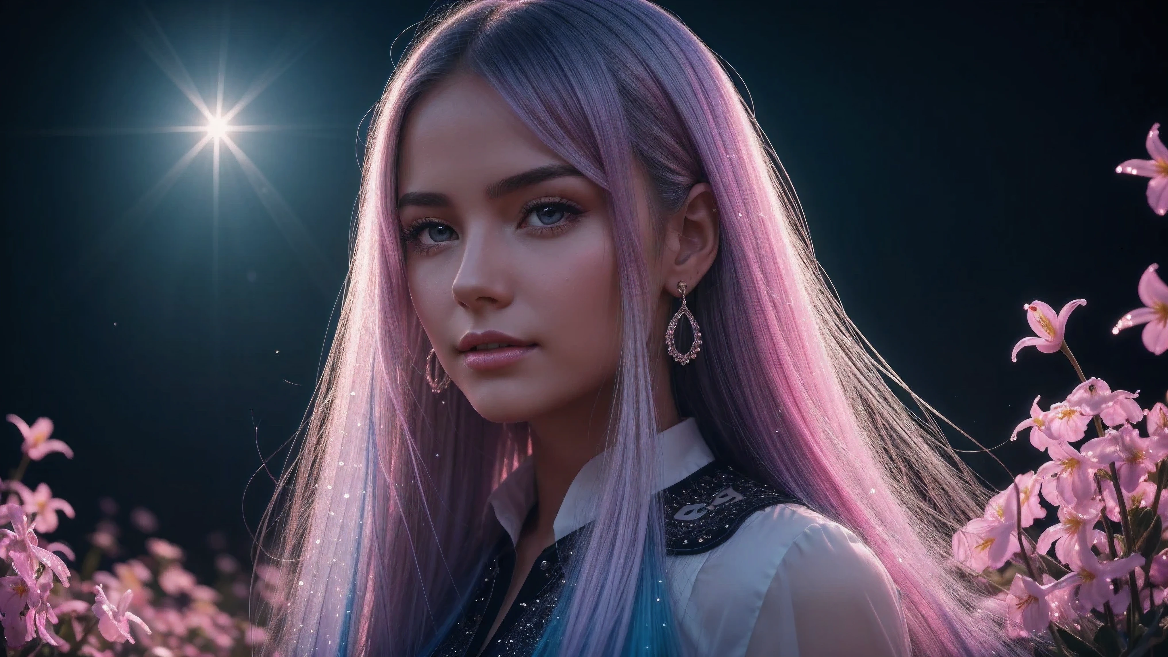 close-upBeautiful realistic girl with blue long hair in the fog,deep atmosphere ,Close-up of clean skin with detailed skin ,,in black tights and a pink blouse ,on an orange background ,Against the background of the starry sky,Bright makeup,EARRINGS WITH GLITTERS,two-leaf gray flower,translucent speckled bifoliate gray,Bioluminescent - Ultra High Quality 8K Music Equalizer, high passion, Rich colors, Soft light, Super detailed photos. ultra high quality 8K, high passion, Noise reduction, яркие Rich colors.. high quality, 8k Ultra HD, high passionhigh quality,мягкие close focus,very beautiful flower, translucent red lily of the valley with dew drop flower, bioluminescent flower glows and shimmers, he grows in a mysterious forest, shrouded in mystery, Сверхhigh quality 8k, high contrast t, Rich colors, Soft light, Ultra-detailed photos. Сверхhigh quality 8k, tall with the spotlight on a girl in a black and red dress.., High detail, realistic beautiful girl with long light yellow hair, Gradient ,girl with good charisma, creative approach to non-standard poses,., Girl in miniskirt, there are splashes of silver dust, and behind him nebula, atmospheric lighting, surrounded by wet dew drops, behind the fantasy world, on a beautiful background, glare, shine, shine, spray drops, high quality, 8k Ultra HD, high contrast, high quality, Soft light, Close-up of a beautiful realistic girl with BRIGHT WHITE TURQUOISE and pink long hair......... ,Close-up of clean skin with detailed skin ,full length, in a short miniskirt, Preparation Realistic room with silver patterns with pearlescent shine,in drops of dew, stands in a beautiful place where there are a lot of rubber hearts ,everything around is pink and blue,grow along the edges with flowers,in the moonlit meadow ,nebula,epic mood,Best quality,ultra detail,Contrast,clear focus,volumetric light