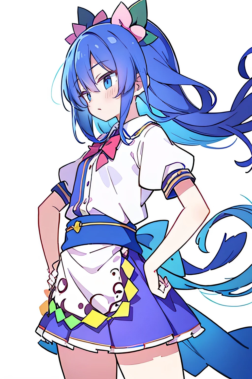 (masterpiece),best quality, expressive eyes, perfect face, 1girl,
Put your hands on your waist,fair, Gorgeous,Japanese cartoons,girl,lola,Hina Angel, blue hair, blue haired, floating clothes,Grab your waist, Grab your waist, hands on hips , hands on hips,flat chest