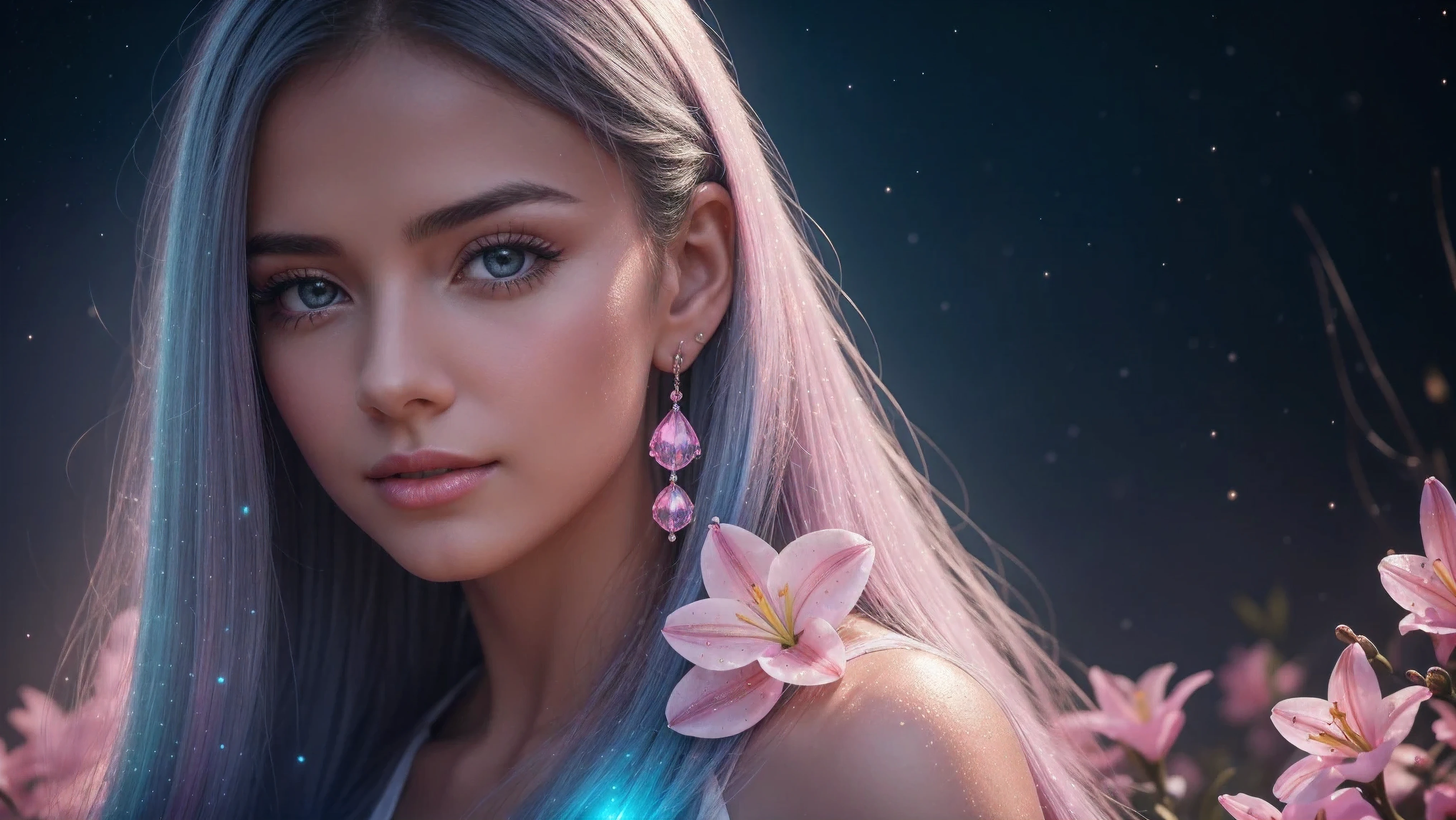 close-upBeautiful realistic girl with blue long hair in the fog,deep atmosphere ,Close-up of clean skin with detailed skin ,,in black tights and a pink blouse ,on an orange background ,Against the background of the starry sky,Bright makeup,EARRINGS WITH GLITTERS,two-leaf gray flower,translucent speckled bifoliate gray,Bioluminescent - Ultra High Quality 8K Music Equalizer, high passion, Rich colors, Soft light, Super detailed photos. ultra high quality 8K, high passion, Noise reduction, яркие Rich colors.. high quality, 8k Ultra HD, high passionhigh quality,мягкие close focus,very beautiful flower, translucent red lily of the valley with dew drop flower, bioluminescent flower glows and shimmers, he grows in a mysterious forest, shrouded in mystery, Сверхhigh quality 8k, high contrast t, Rich colors, Soft light, Ultra-detailed photos. Сверхhigh quality 8k, tall with the spotlight on a girl in a black and red dress.., High detail, realistic beautiful girl with long light yellow hair, Gradient ,girl with good charisma, creative approach to non-standard poses,., Girl in miniskirt, there are splashes of silver dust, and behind him nebula, atmospheric lighting, surrounded by wet dew drops, behind the fantasy world, on a beautiful background, glare, shine, shine, spray drops, high quality, 8k Ultra HD, high contrast, high quality, Soft light, Close-up of a beautiful realistic girl with BRIGHT WHITE TURQUOISE and pink long hair......... ,Close-up of clean skin with detailed skin ,full length, in a short miniskirt, Preparation Realistic room with silver patterns with pearlescent shine,in drops of dew, stands in a beautiful place where there are a lot of rubber hearts ,everything around is pink and blue,grow along the edges with flowers,in the moonlit meadow ,nebula,epic mood,Best quality,ultra detail,Contrast,clear focus,volumetric light