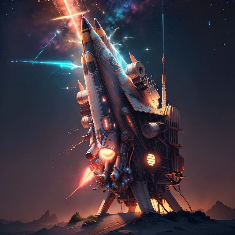 masterpiece, best quality, high quality, Very detailed CG 8k wallpaper unit，Rocket launching，glow，Rocket launching产生像云一样的烟雾