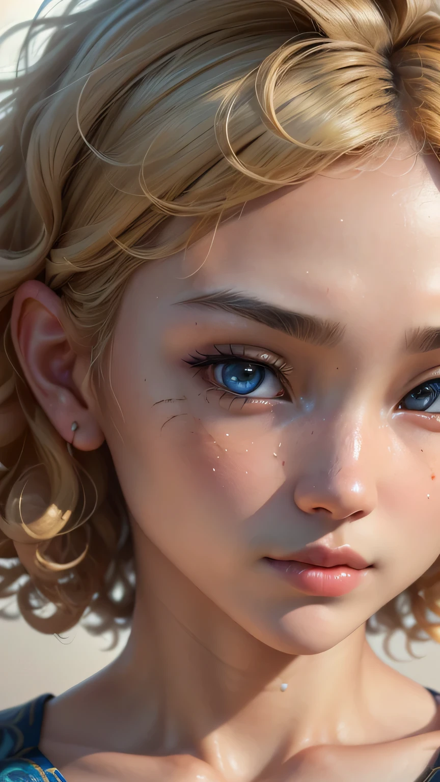 (RAW style, masterpiece, best quality, ultra-detailed),beautiful asian girl with (((short,curly blonde hair))) and blue eyes , ultra realistic , ultra detailed , intricate details , ((((extra close-up full face))) , depth of field , octane renders , ultra definition (skin texture, film grain), cinematic light, sidelighting, ultra high resolution,beautiful face , beautiful symmetrical eyes ,