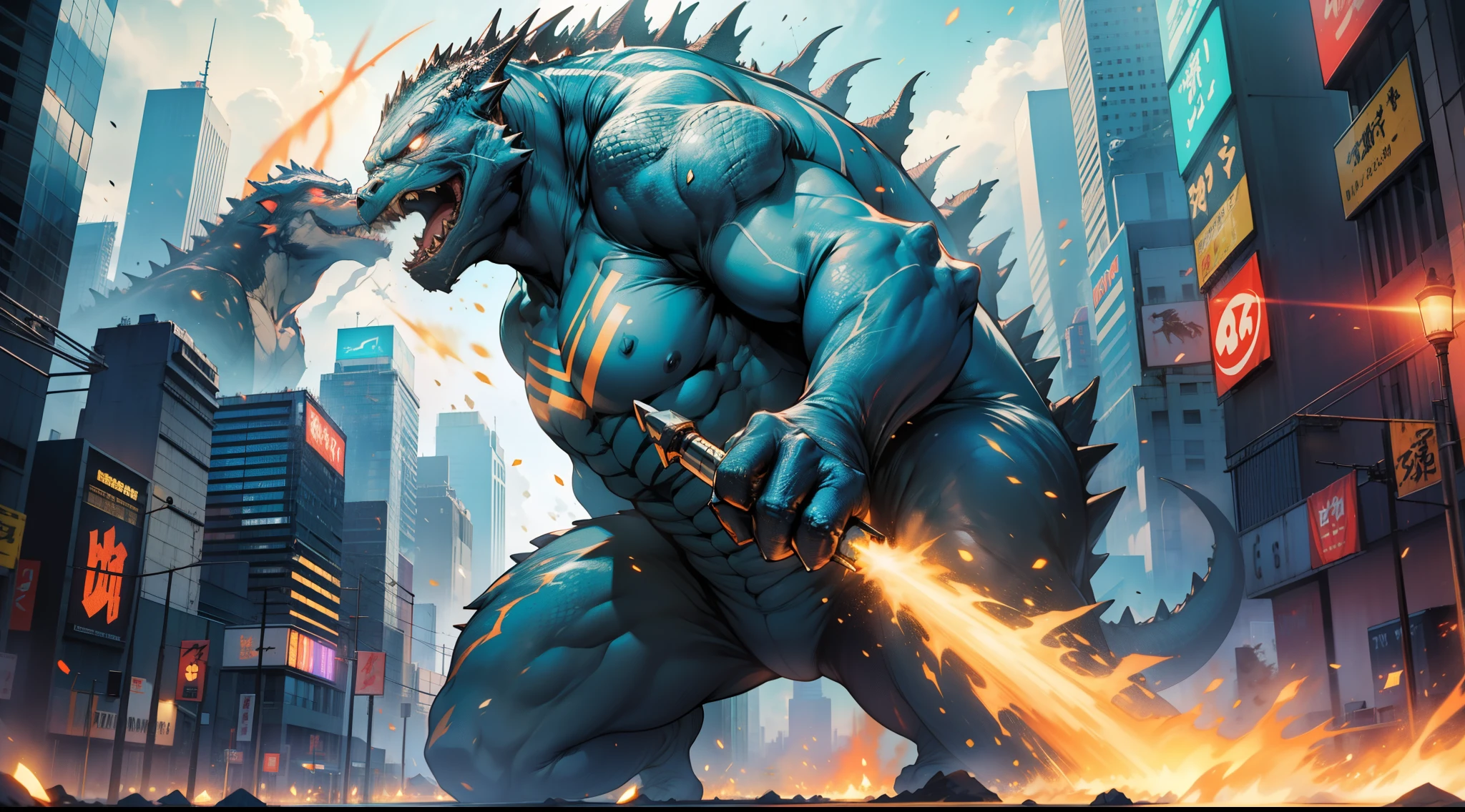 (((Super Huge))), (((Transparent))), ((Glow)), King Kong vs. Godzilla, Tearing Each Other, High Quality, Master Works, 16k Resolution, Super Fine, Depth of Field, Dynamic Perspective