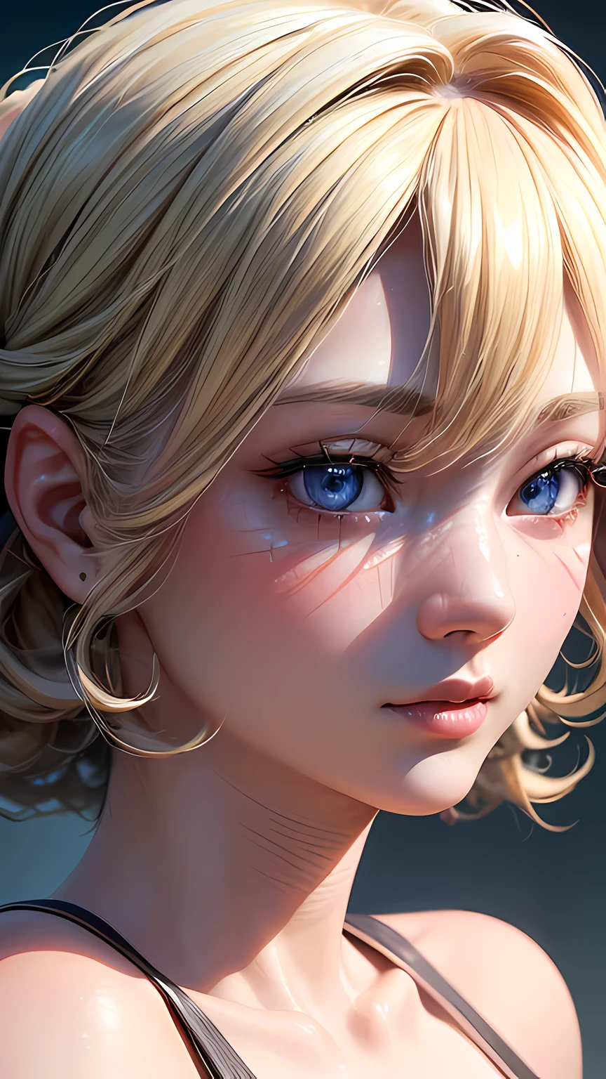 (RAW style, masterpiece, best quality, ultra-detailed),beautiful asian girl with short,curly blonde hair and blue eyes , ultra realistic , ultra detailed , intricate details , ((((extra close-up full face))) , depth of field , octane renders , ultra definition (skin texture, film grain), cinematic light, sidelighting, ultra high resolution,beautiful face , beautiful symmetrical eyes ,