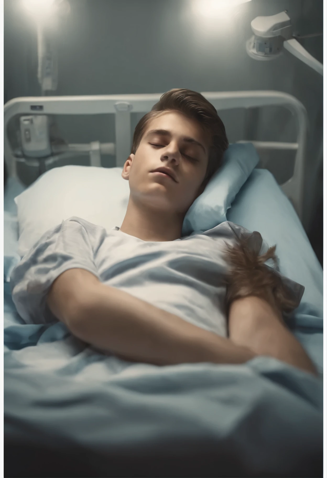 In a hospital, a 22-year-old boy is lying in bed with strict police security. The boy is unconscious and has some scratches on his face.