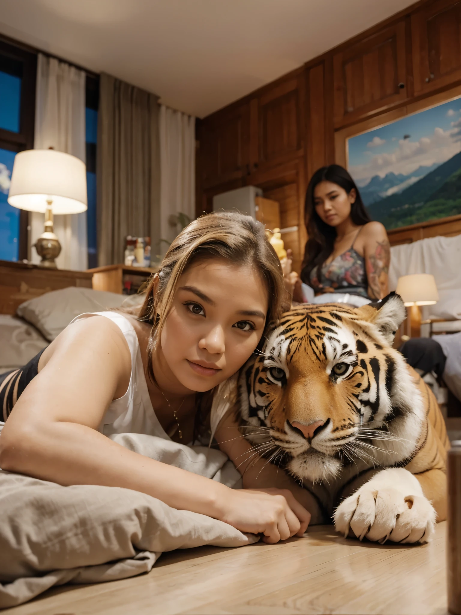 Indonesia woman ,plump ,with Tiger, 