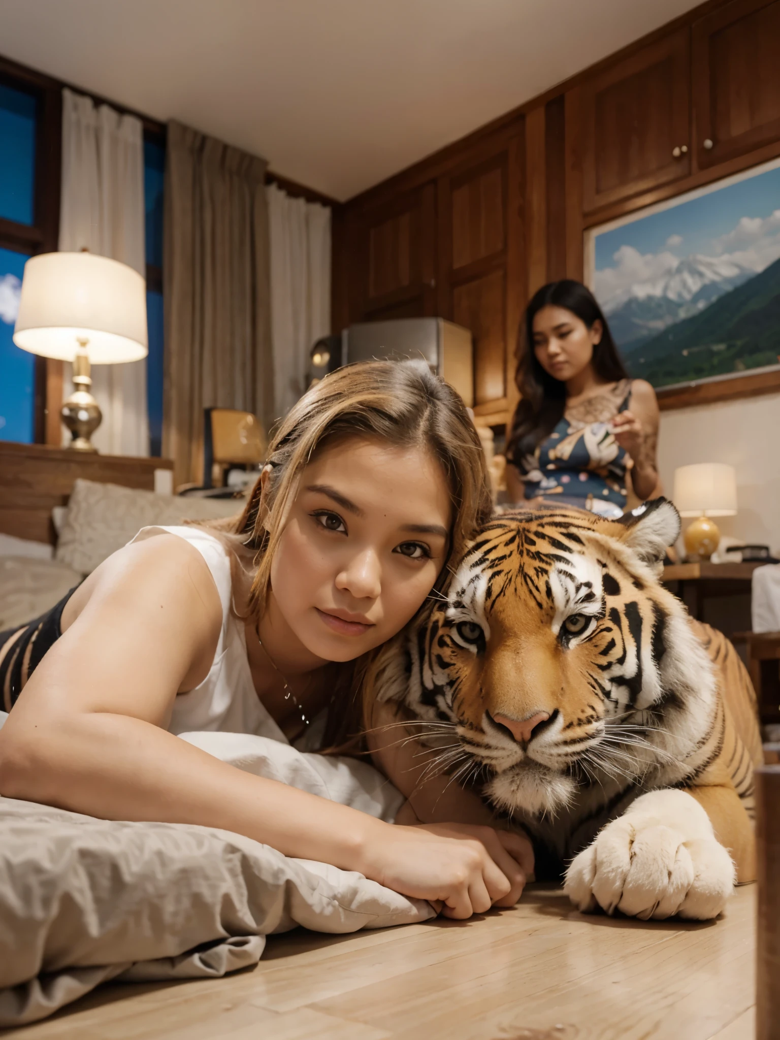 Indonesia woman ,plump ,with Tiger,