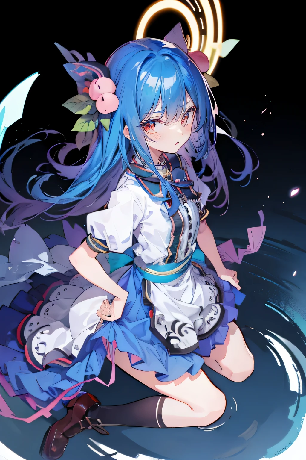 (masterpiece),best quality, expressive eyes, perfect face, 1girl,
Put your hands on your waist,fair, Gorgeous,Japanese cartoons,girl,lola,Hina Angel, blue hair, blue haired, floating clothes,Grab your waist, Grab your waist, hands on hips , hands on hips,sit, sit on ground, Legs on the ground, flat chest,starry sky,angry,
