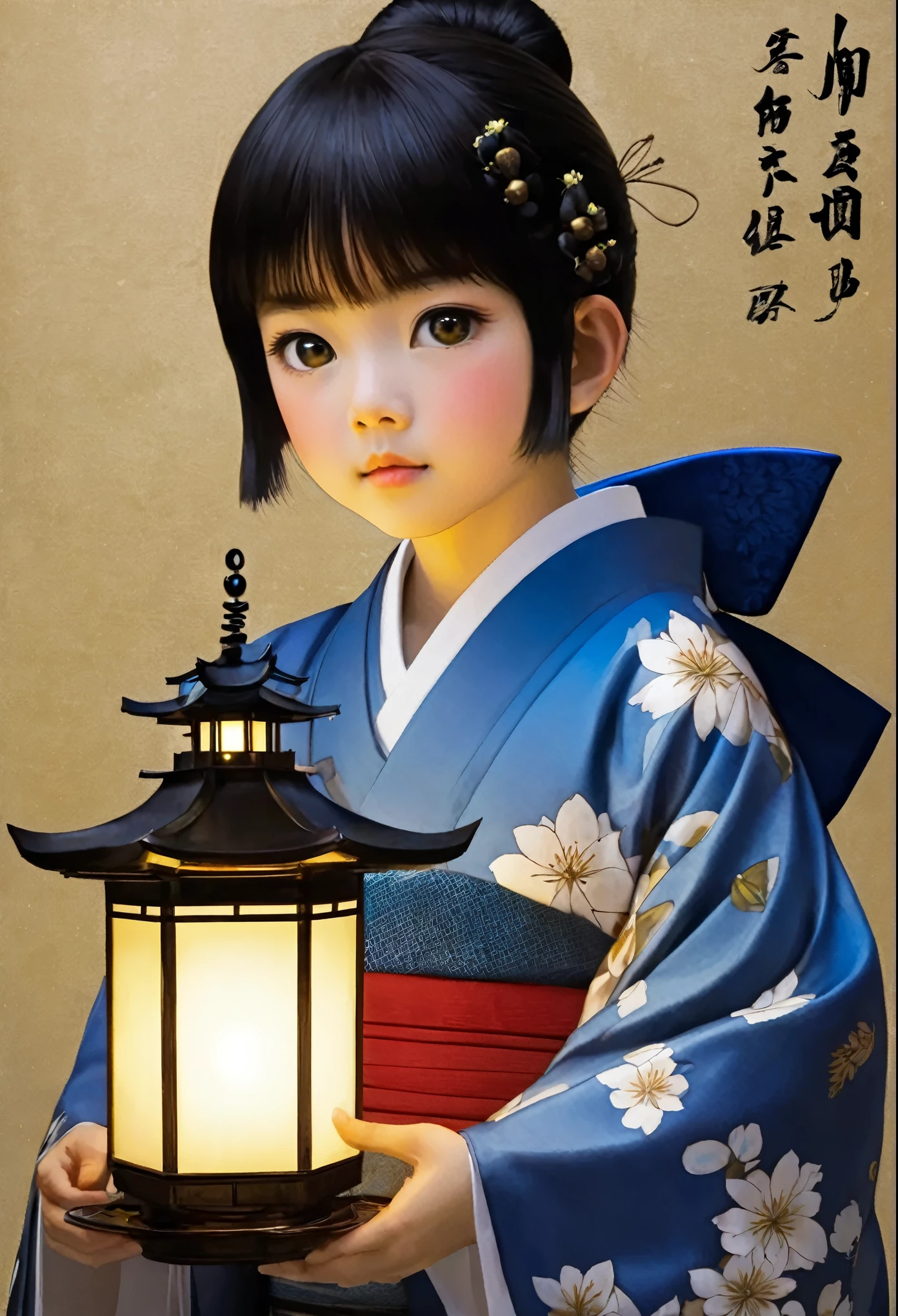 japones com lanterna azul