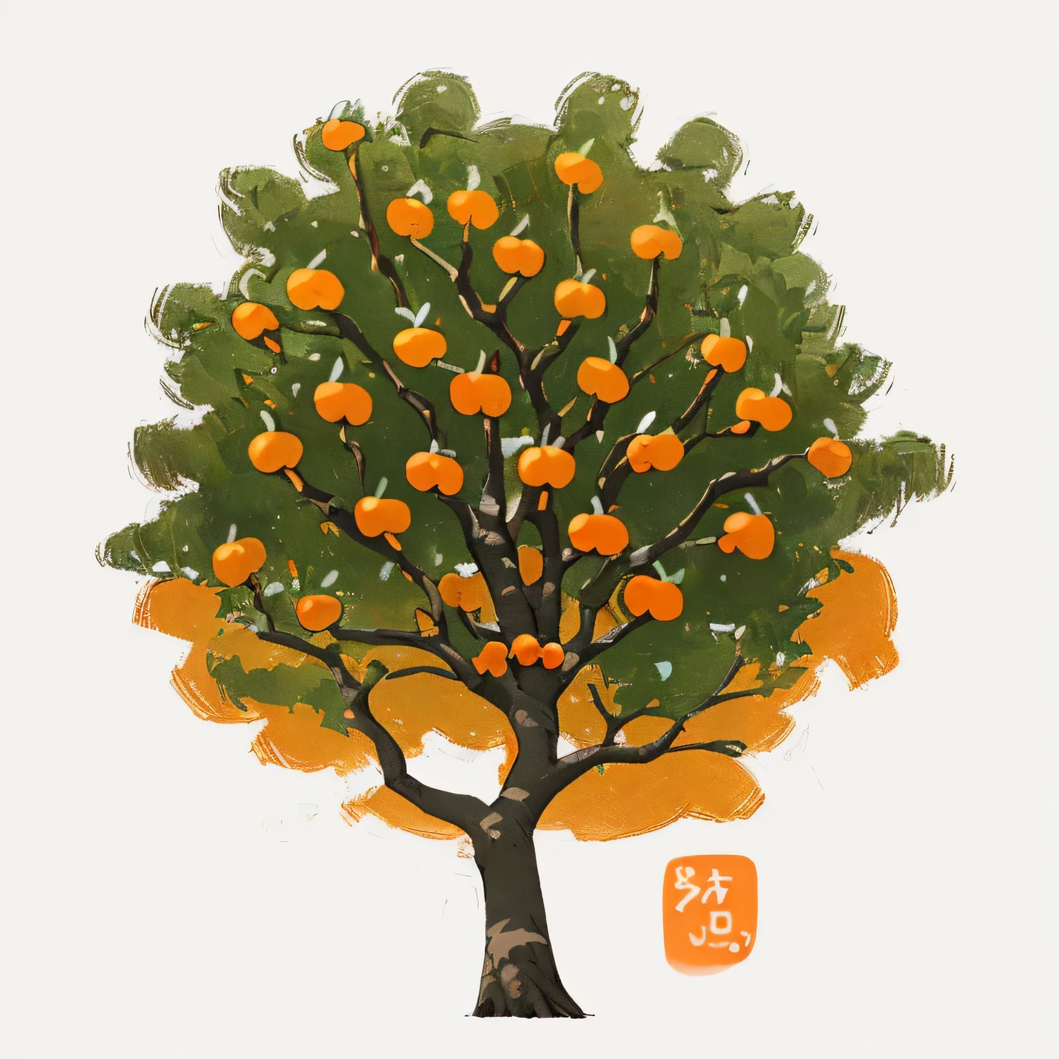 cartoon style，Hand Painted，orange tree