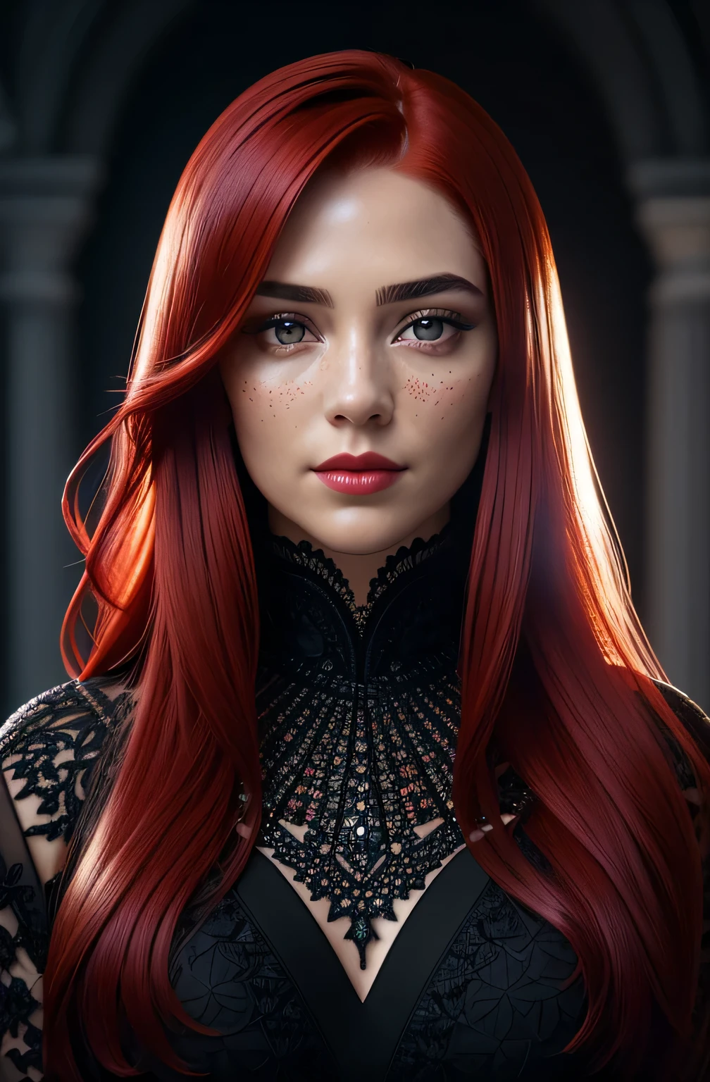 portrait shot, ((vivid red hair)), mature woman, 30 years old, diamond face, moonlight, red starry sky background, depth of field, magic, big red lips, ((dark black eyes)) black and red long and full dress, covered chest, mystical atmosphere, ominous shadows, Intense blue aura, Intense red aura (best quality:1.2), absurdres, intricate details, (highly detailed skin:1.2), smile expression, posing, taut and well defined body, attractive. Highly realistic, pale skin, beautiful, hyperrealism, skin very elaborated, direct gaze, (RAW, analogue, Nikon Z 14mm ultra-wide angle lens, award-winning glamour photograph, ((best quality)), ((masterpiece)), ((realistic)), skin pores, subsurface scattering, high-res, detailed facial features, high detail, sharp focus, smooth, aesthetic, extremely detailed, (extremely detailed eyes, extremely detailed iris), extremely detailed hair, extremely detailed skin, extremely detailed clothes, octane render, photorealistic, realistic, post-processing, max detail, realistic shadows, roughness, natural skin texture, real life, ultra-realistic, photorealism, photography, 8k UHD, photography, hdr, intricate, elegant, highly detailed, sharp focus, stunning, beautiful, gorgeous), realistic, masterpiece, highest quality, movie still, cloud girl, floating in the sky, (close-up:1.1), medium breast, bright, happy, fun, soft lighting, RAW photo, UHD, 32k, Natural light, cinematic lighting, masterpiece-anatomy-perfect, masterpiece:1.5
