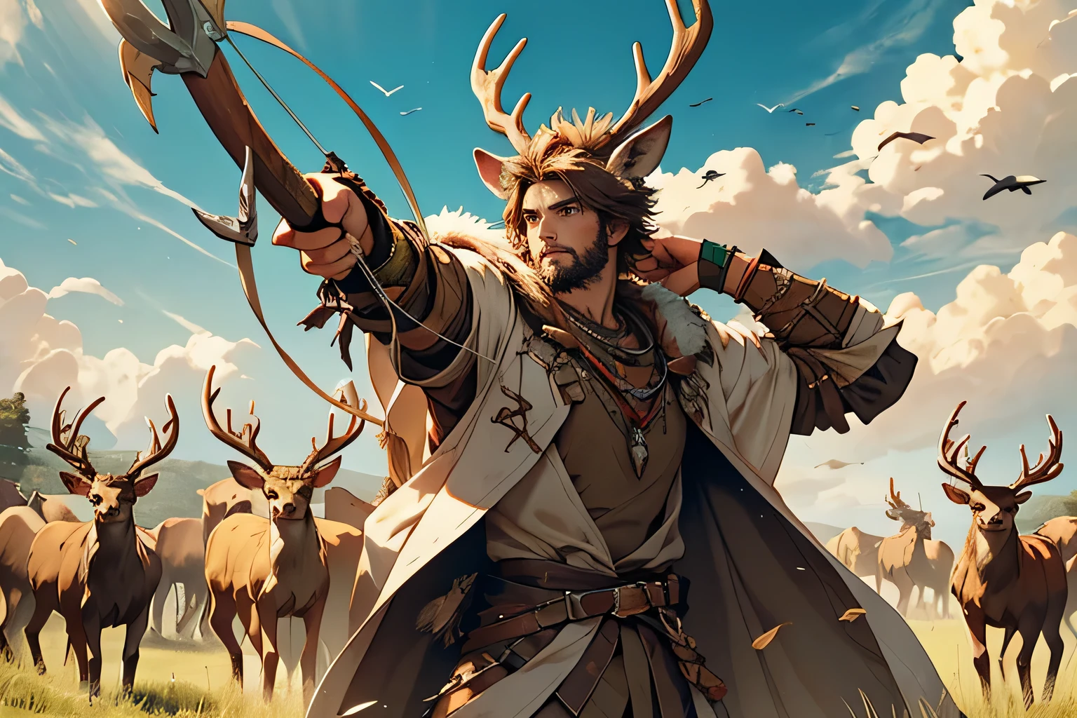 User Beneath the expansive sky of the Wildrun Plains, Beastmen hunters silently track a herd of deer. Armed with bows, they move with stealth and precision, their keen eyes fixed on their prey. With a swift and deadly volley of arrows, they bring down their quarry, their primal instincts ensuring a successful hunt in the unforgiving wilderness