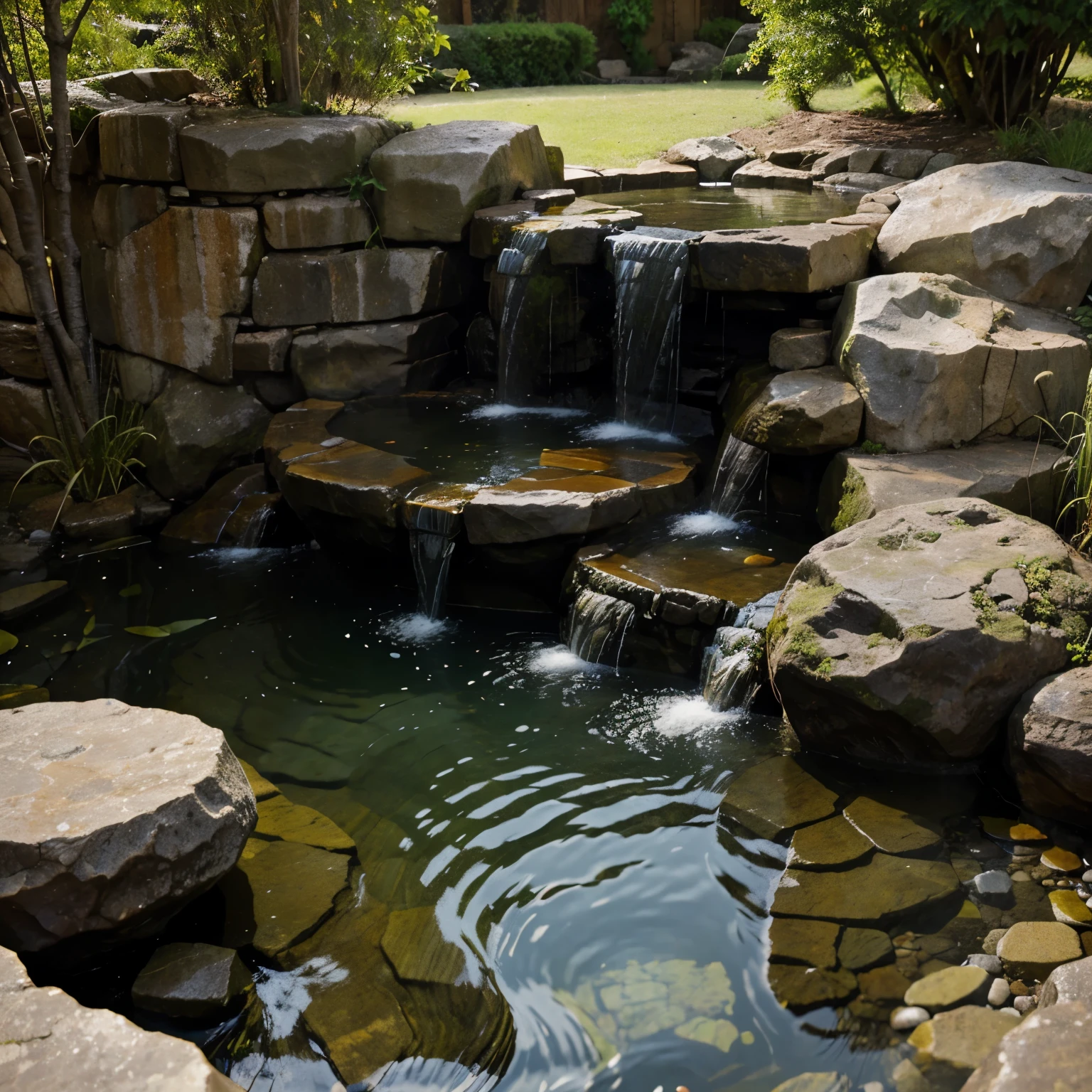 Fishpond with rock waterfall
