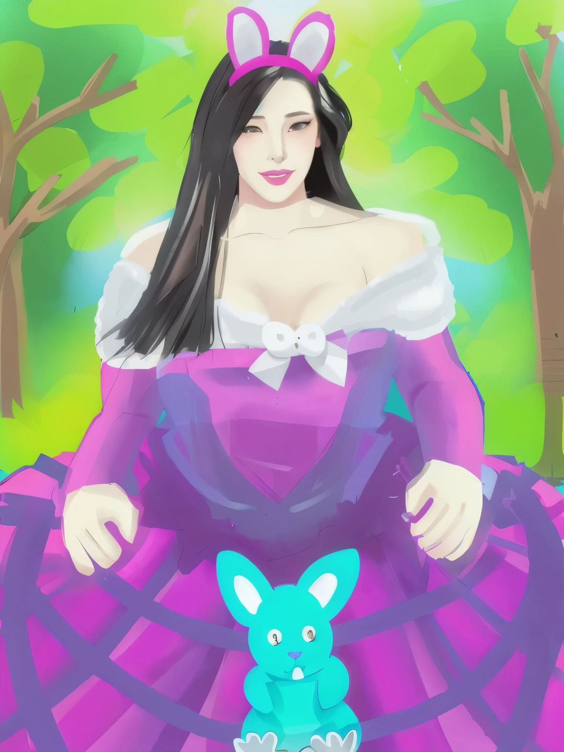 a close up of a woman in a dress with a bunny on her head, a sexy maid in a magical forest, bunny girl, cartoon digital painting, made with anime studio,bunny fanart, fantasy art style, digital illustration, ahri from league of legends