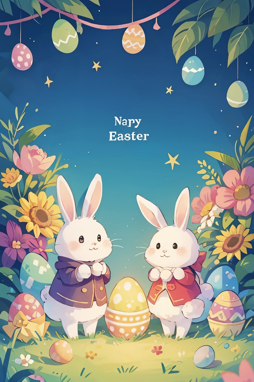 banner, 9:16, easter day, eggs, colorful, rabbits