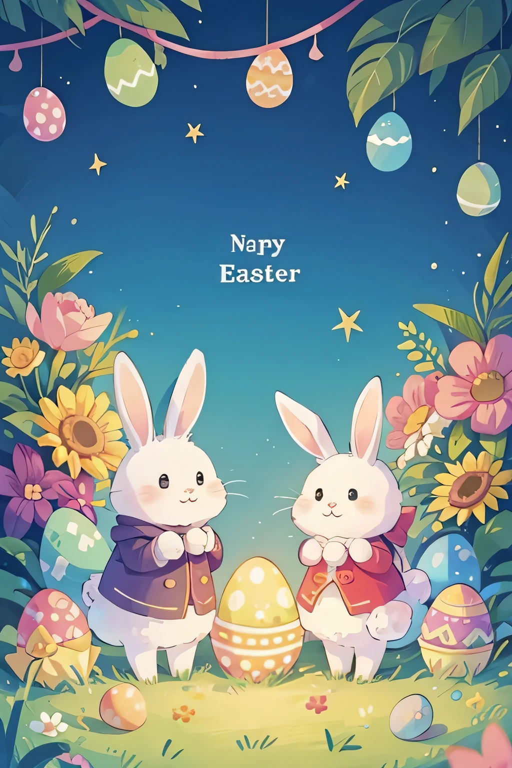 banner, 9:16, easter day, eggs, colorful, rabbits