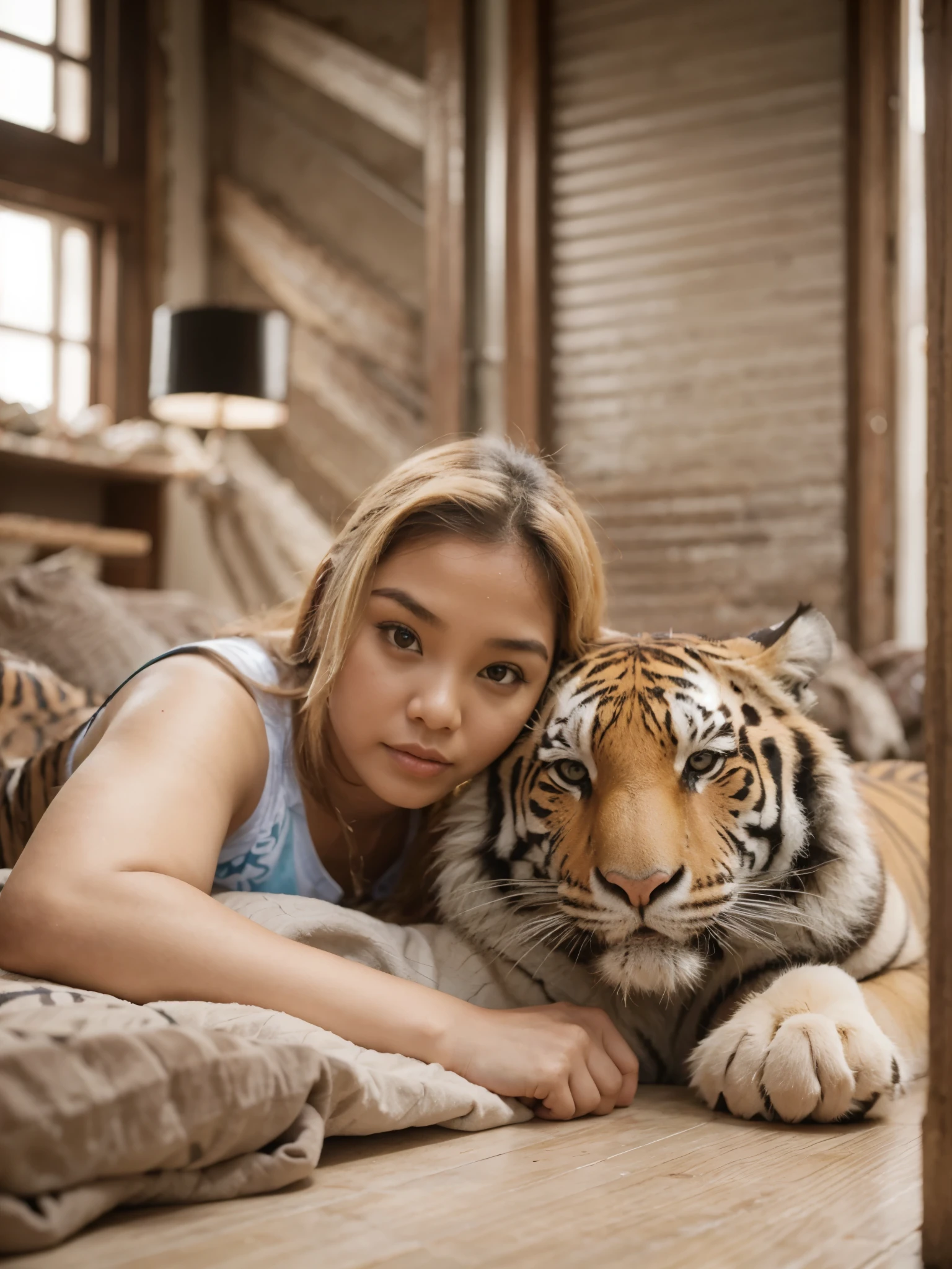 Indonesia woman ,plump ,with Tiger, 