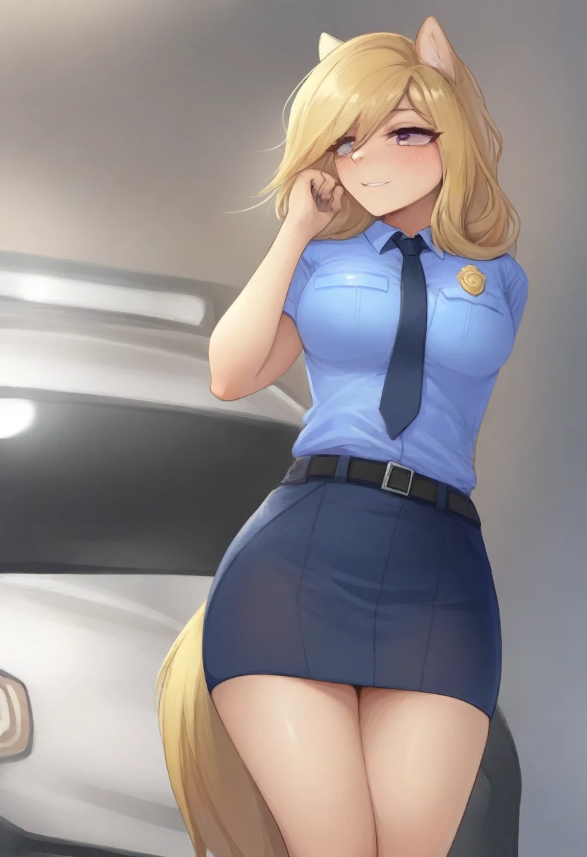(masterpiece, best quality:1.2), police woman in detailed (skirt police uniforms), covered chest completely, blonde,