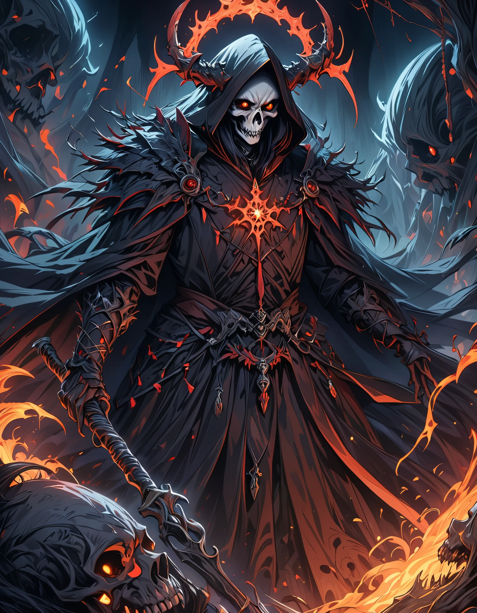 (Extremely detailed 8K wallpapers), A medium shot of the terrifying Necromancer, complex, high detail, dramatic