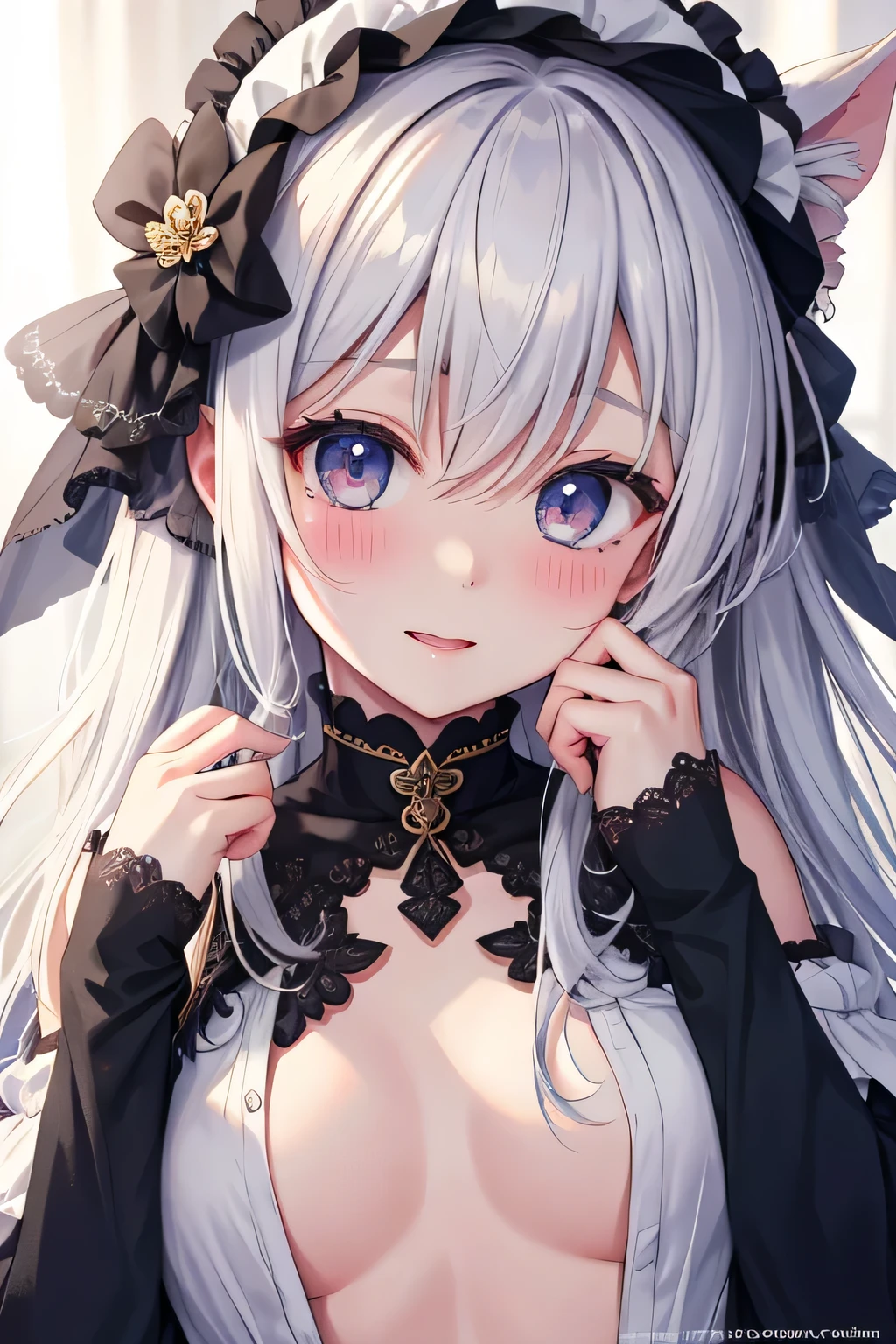highest quality、High resolution、Detailed beautiful face、Girl licks cute boy's detailed chest、topless、embarrassed look