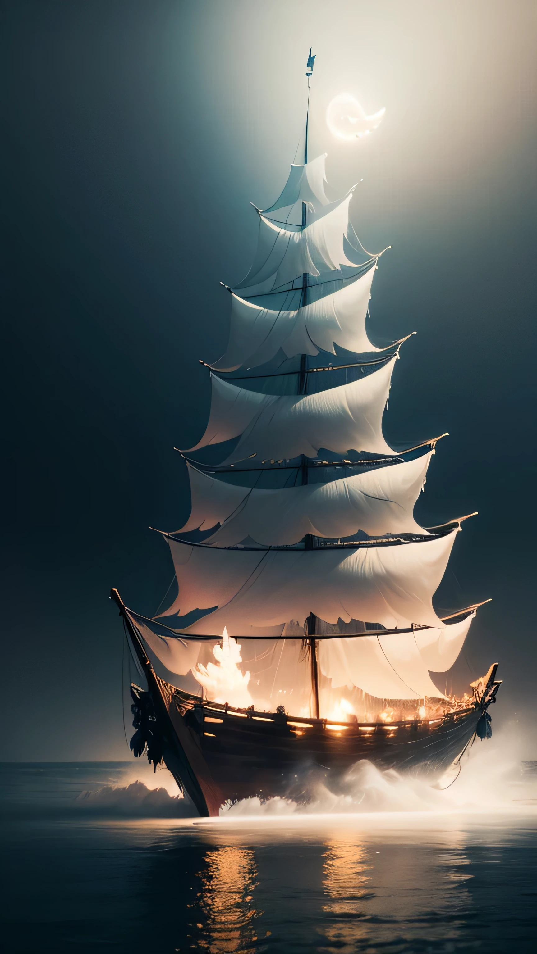 ghost island in the night, white ghost, 8k, high quality