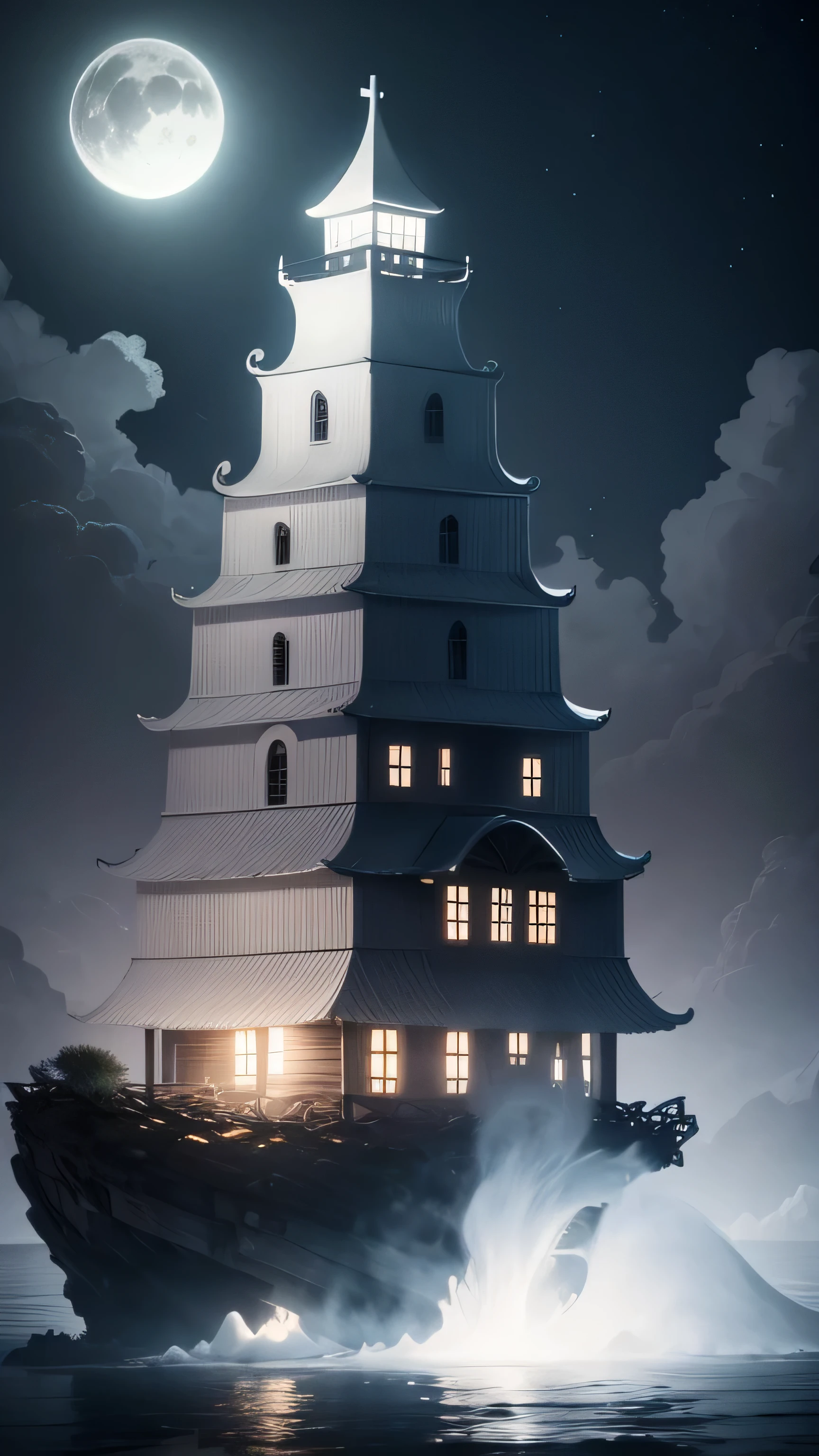 ghost island in the night, white ghost, 8k, high quality