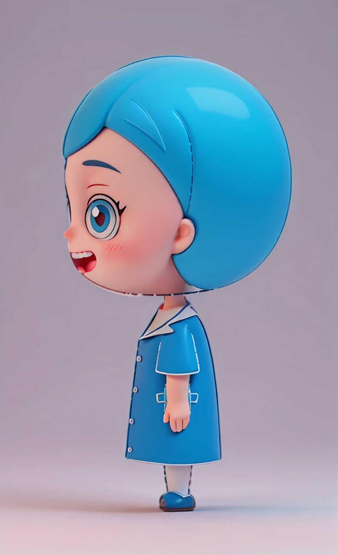 Cartoon character of a woman with blue hair and white shirt, animated characters, role conception for animation, Cartoon style illustration, character turnaround, role conception, The character is standing, simple cartoon style, woman with blue short hair, full body role conception, model table, nurse girl, high quality role conception, character model table, Wearing a lab coat and shirt, 4K resolution,C4D,OC renderer,Ultra-detailed,high quality,white background