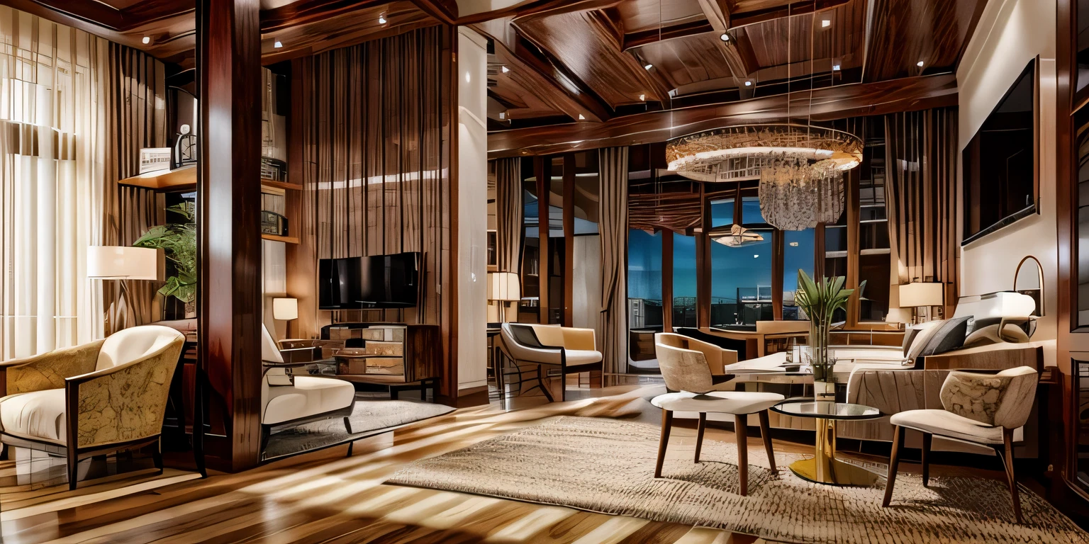 RAW photo, Masterpiece, high quality, best quality, authentic, super detailed,(( walnut furniture )), minimalist architecture, minimalist bedroom, couch, table, carpet, shelf tv, sofa, window, curtains,((laminated plaster,))), sunset light)), archdaily architecture, (high detail: 1.2), 8k uhd, dslr, soft light, high quality, film grain, Fujifilm XT3