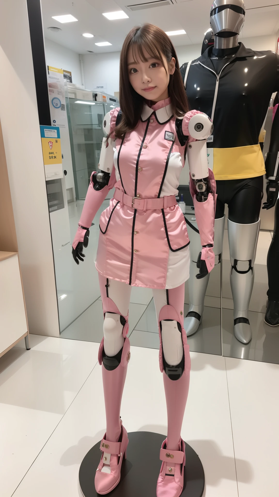 Pink satin nurse uniform, Pink satin nurse costume, robot