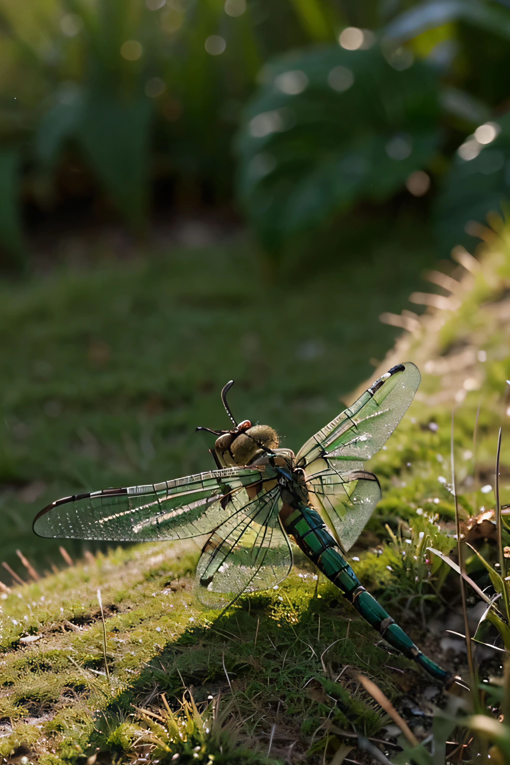 tomorrow, foto macro, Dew drops on the grass, dragon-fly, madrugada, Precioso paisaje, Realismo, alta calidad, muy detallado