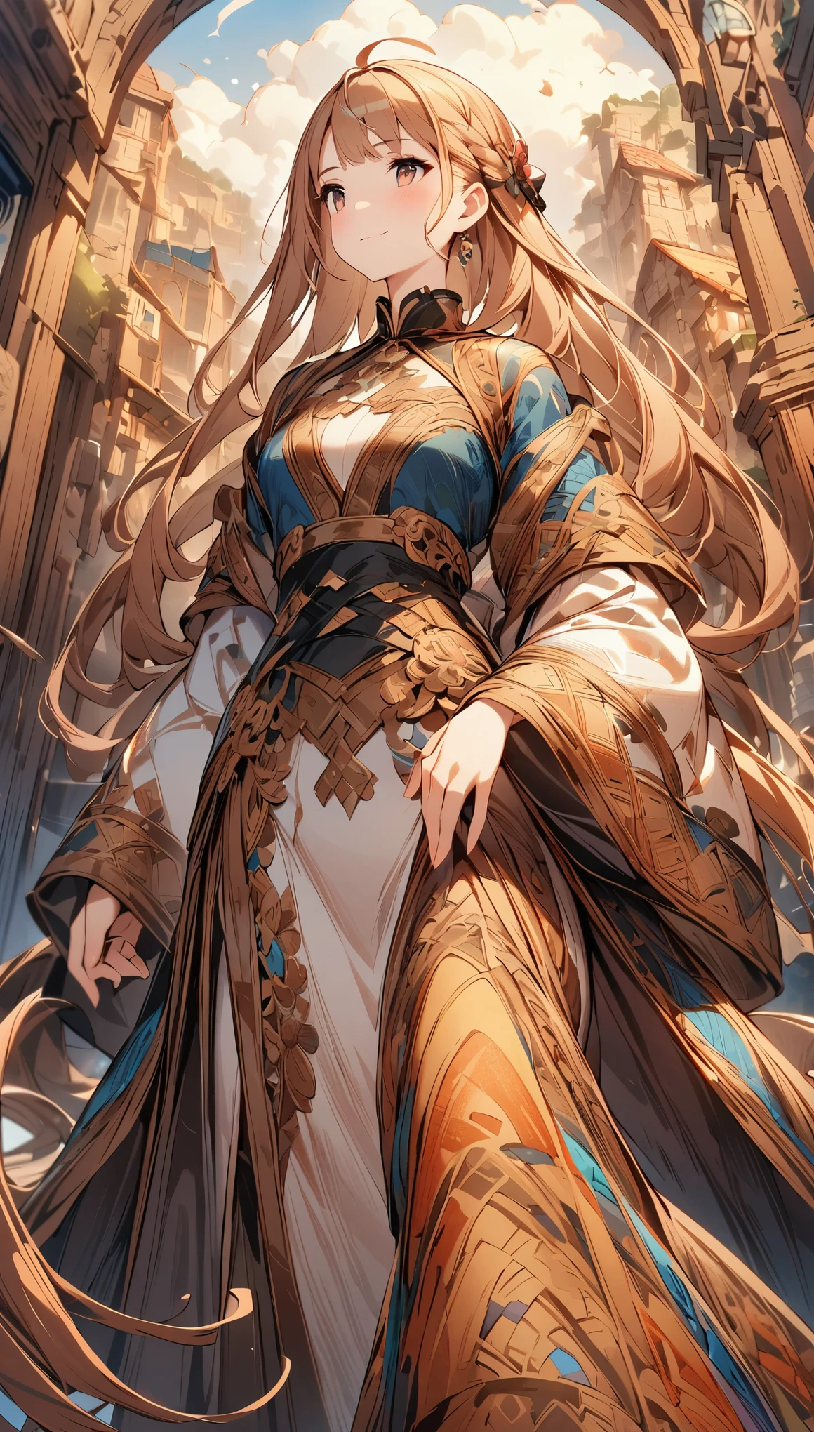 one girl、cute face、(great drawing art、overwhelming depiction:1.5)、super precision art、intricate and detailed art、Clothing with intricate patterns、clothes with artistic patterns、artistic background、highest quality、ultra high resolution、master piece:1.5、Super detailed、8k、16k