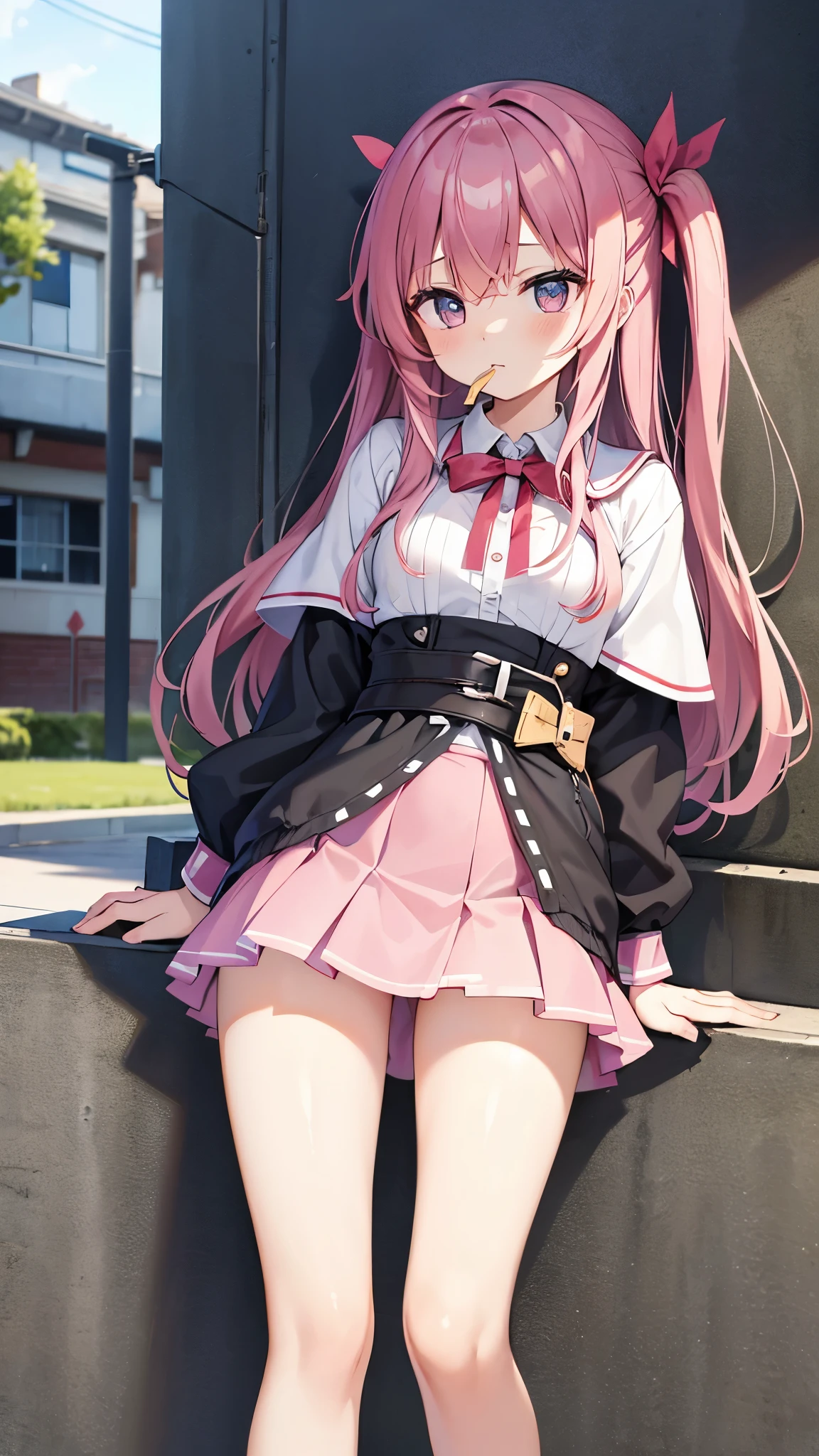 masterpiece, Highest quality, Super detailed, One girl, Hoshino, White shirt, Pleated skirt, Embarrassed, Are standing,
Outdoor,hugging own legs,white panties,cameltoe,
