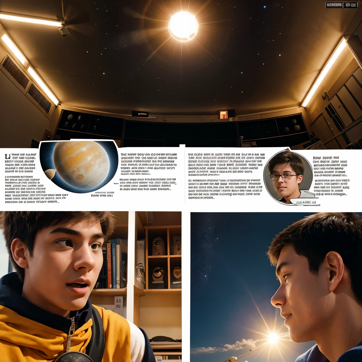 Create an comic strip about 2 highschool sstudents talking about the solar system
