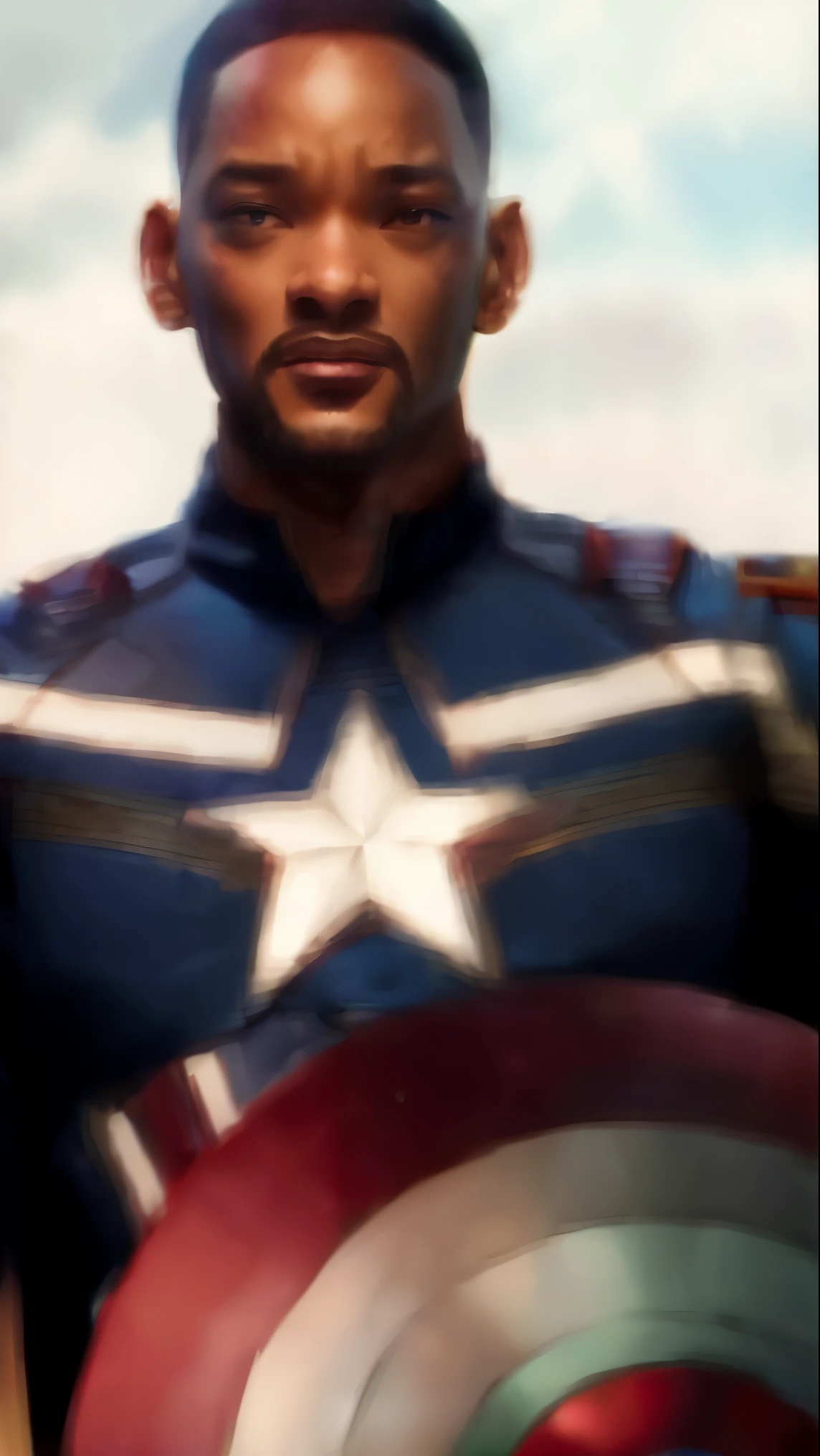 . .Tarantino style Will Smith as Captain America 8k, high definition, detailed face, detailed face, detailed eyes, detailed suit, in style of marvel and dc, hyper-realistic, + cinematic shot + dynamic composition, incredibly detailed, sharpen, details + superb details + evening with light + perfectionism + award winning realism ((moody lighting))