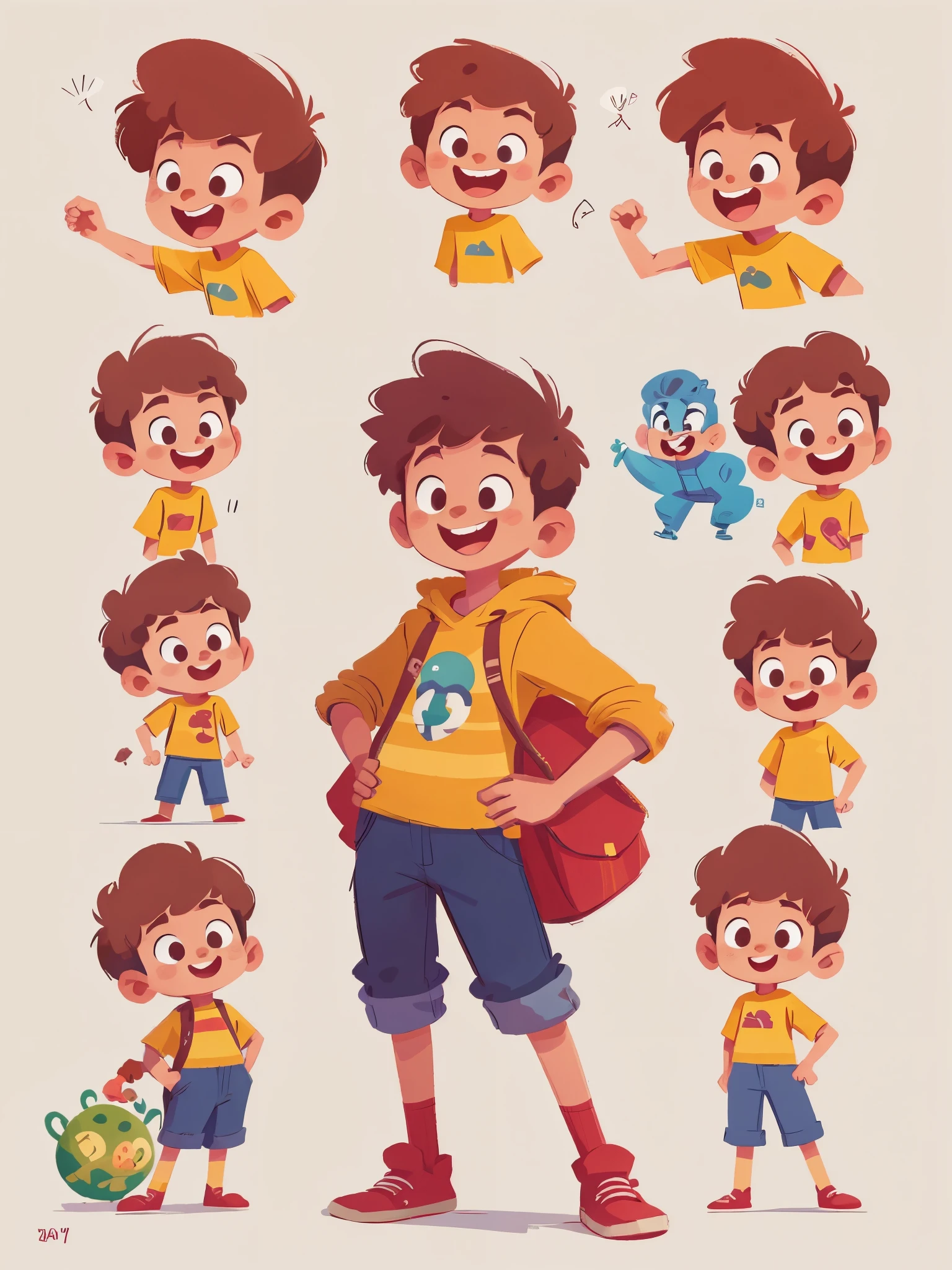pixel character of a boy de 3 s with different poses and poses, pixel concept art, different emoji said, very stylized character design, stylized character design, highly detailed character design, chis art in artstation, character design, disney character style, happy, smile, concept art of single boy, animated character design, high quality character design, character exploration, great character design, in style of disney animation, character illustration