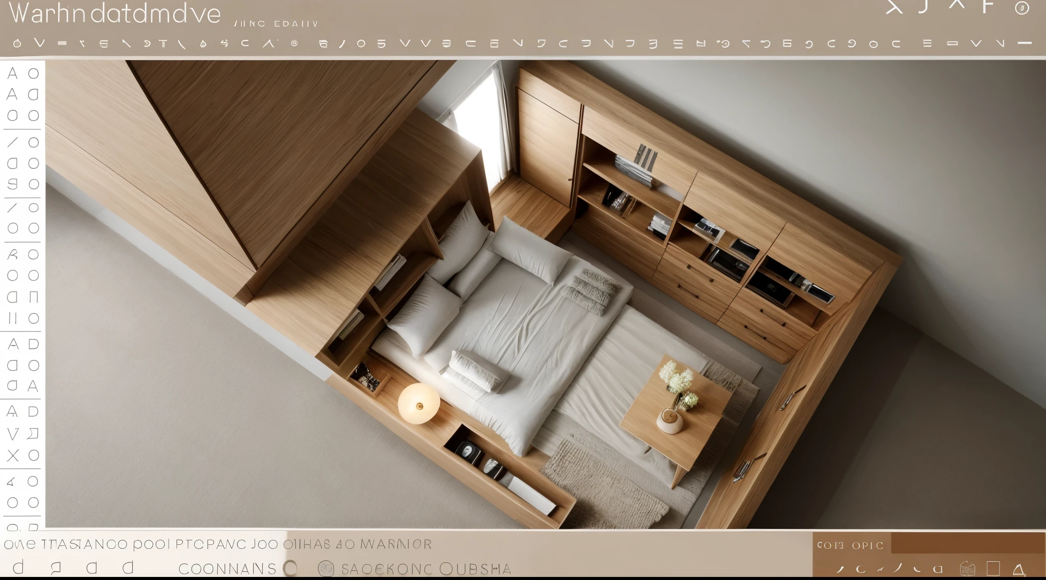 Bedroom interior, modern style, oak wood cabinet, neutral color scheme, beautiful lighting, (realistic:1.2), Raw photo,Masterpiece, high quality, best quality, authentic, super detail,