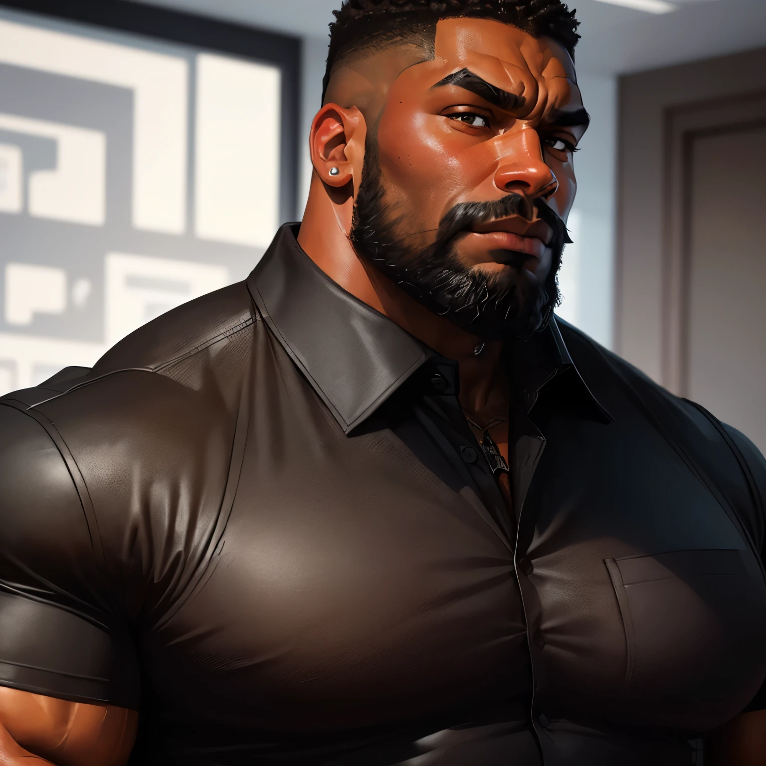 A close up of a man with a beard and a shirt - SeaArt AI