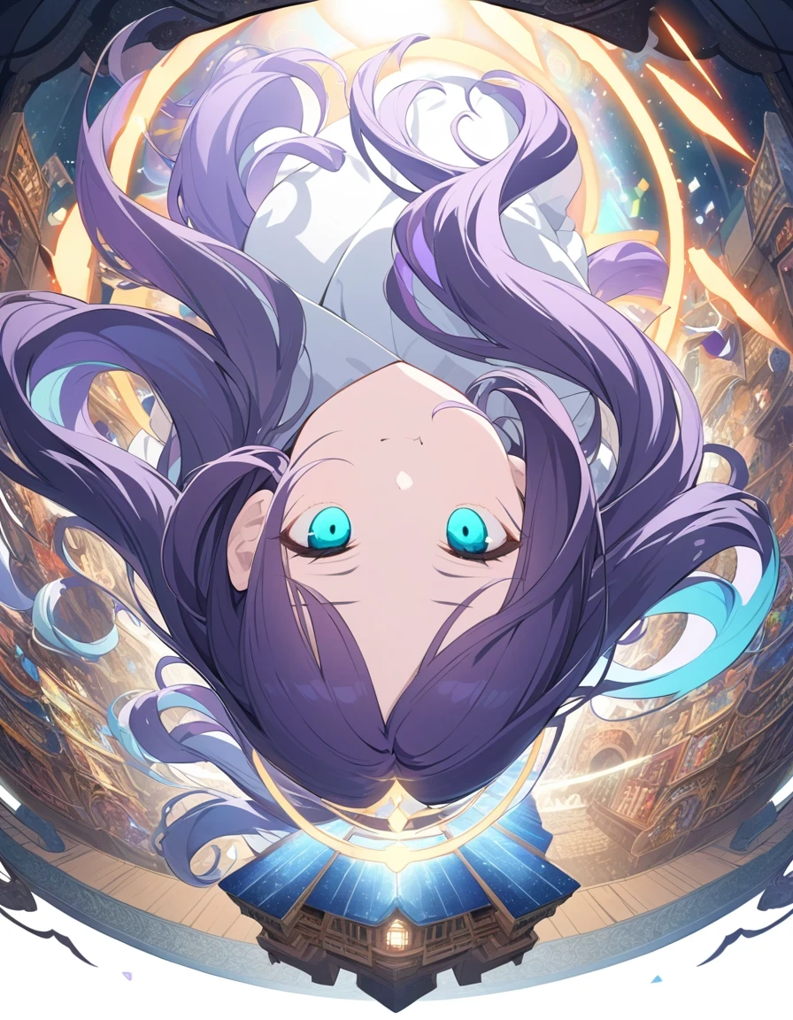 (Highest picture quality),(Master's work),(ultra-detailed),(Detailed eye description:1.0),(lens flare:1.0),(movie poster:1.0),(Tarot border:1.0),the portrait is centered,(close-up:1.0),(nagative space:0.8),(negative space:1.6),(solo),(floating colorful ink:1.0),(many colorful cubes:1.0),(floating white soft balls:1.0),(ice wings:1.0), (mysterious,eerie:1.2), (colorful:1.0),(beautiful detailed glow:1.0),(:1.2),(grim expression:1.0),(lips,eyelashes:1.0),(closed mouth:1.0),(),,(purple hair:1.4),(medium hair:1.0),(from above:1.3),(halo:1.3),(head tilt:1.0),(dynamic pose:1.1),(asymmetrical hair:1.2),(white outfit:1.0),(military),(plaid skirt),(aqua eyes:1.4),diagonal bangs,high twintails,drill hair,tie,(floating cape:1.0),(:1.1),(shrine:1.4),(indoors,inside:1.1),crown,,(laying:1.1),(white skin:1.1),(full body:1.25),fang, skin fang, empty eyes
