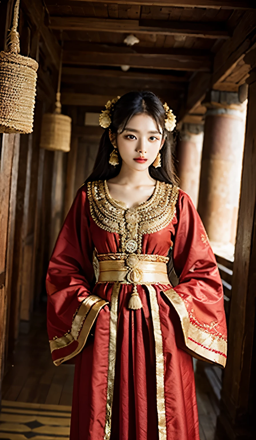 Wear ancient and beautiful clothes,beautiful background