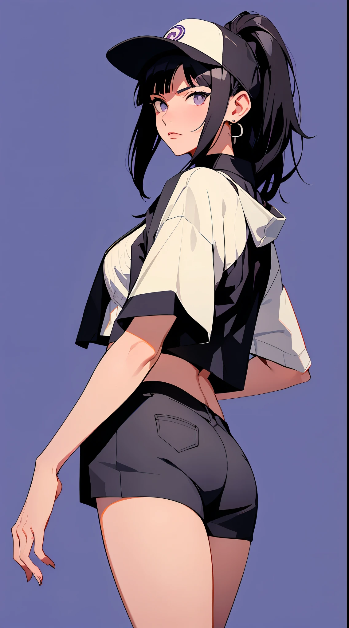 Hinata Hyuga, Anos 90, Moda Hip Hop, suburb, brooklyn 1993, Extremamente Realista, muito linda, sexy, bunda Grande, pernas grossas, usando um short curto, bunda empinada, estilo Hip Hop, anos 90, extremamente bonita