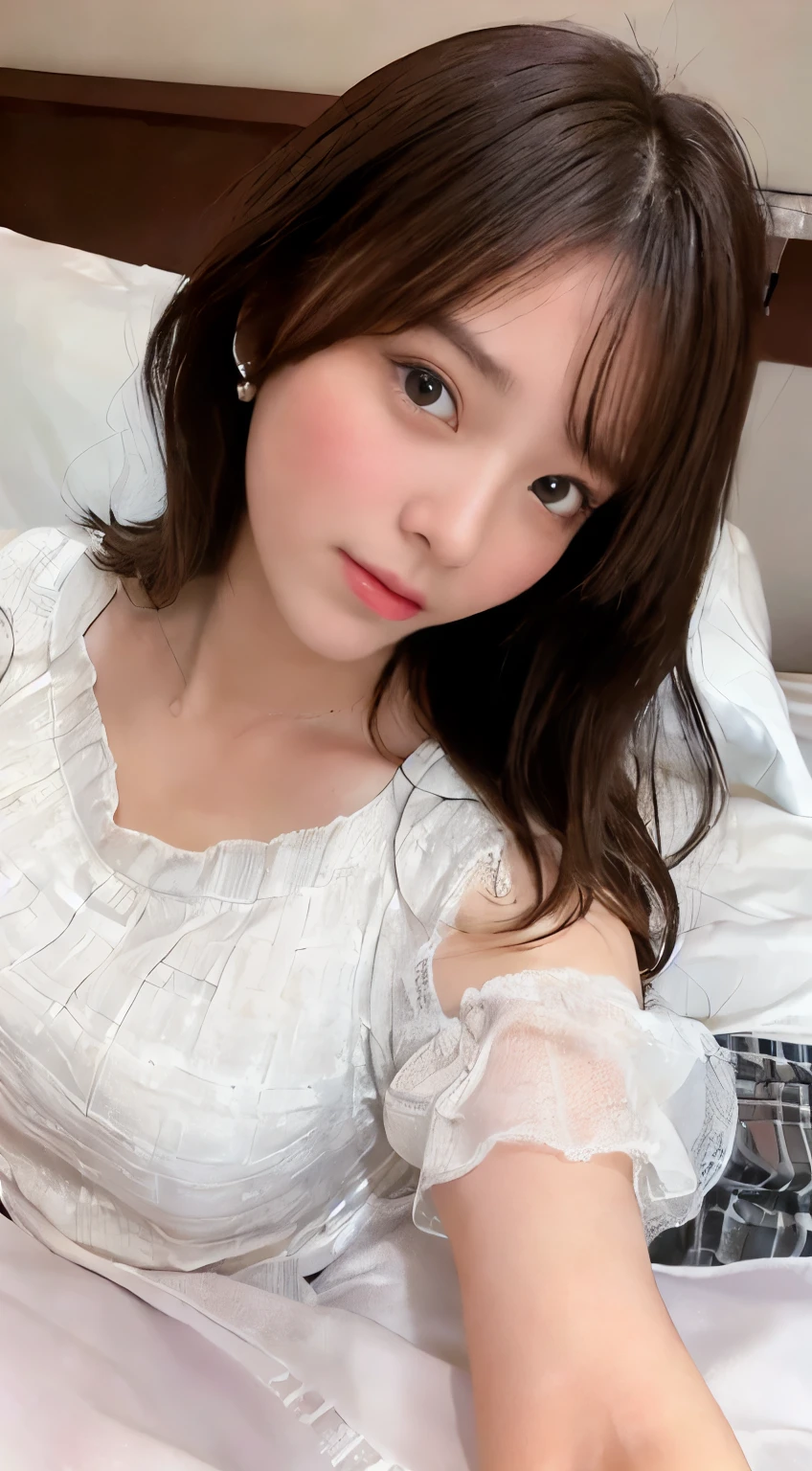 top-quality、hight resolution、ultra-detailliert、masterpiece、Raw photography、realisitic、Photorealsitic、extremely delicate and beautiful、finely detail、Textured skin、full-body shot、(in hotel)、1woman 、japanese、18year old、(((wearing white blouse and plaid long skirt),detailed panties showing,(((lying down on the bed and spreading her legs))),focus her tights,、((rib knit blouse)),tall,Brown hair、wavy hair,short hair,Wearing makeup,、Do not wear anything on your arm、perfectly proportions,spreading her legs,focus her panties,(((sexual position missionary))),(((lying down on the bed))),ponytail,(((missionary pov))),splashing with semen,perfect and beautiful face,beautiful and detailed face、slim face and style,Big eyes、Do gal makeup,real photos,(((bare legs))),beautiful legs,beautiful tights