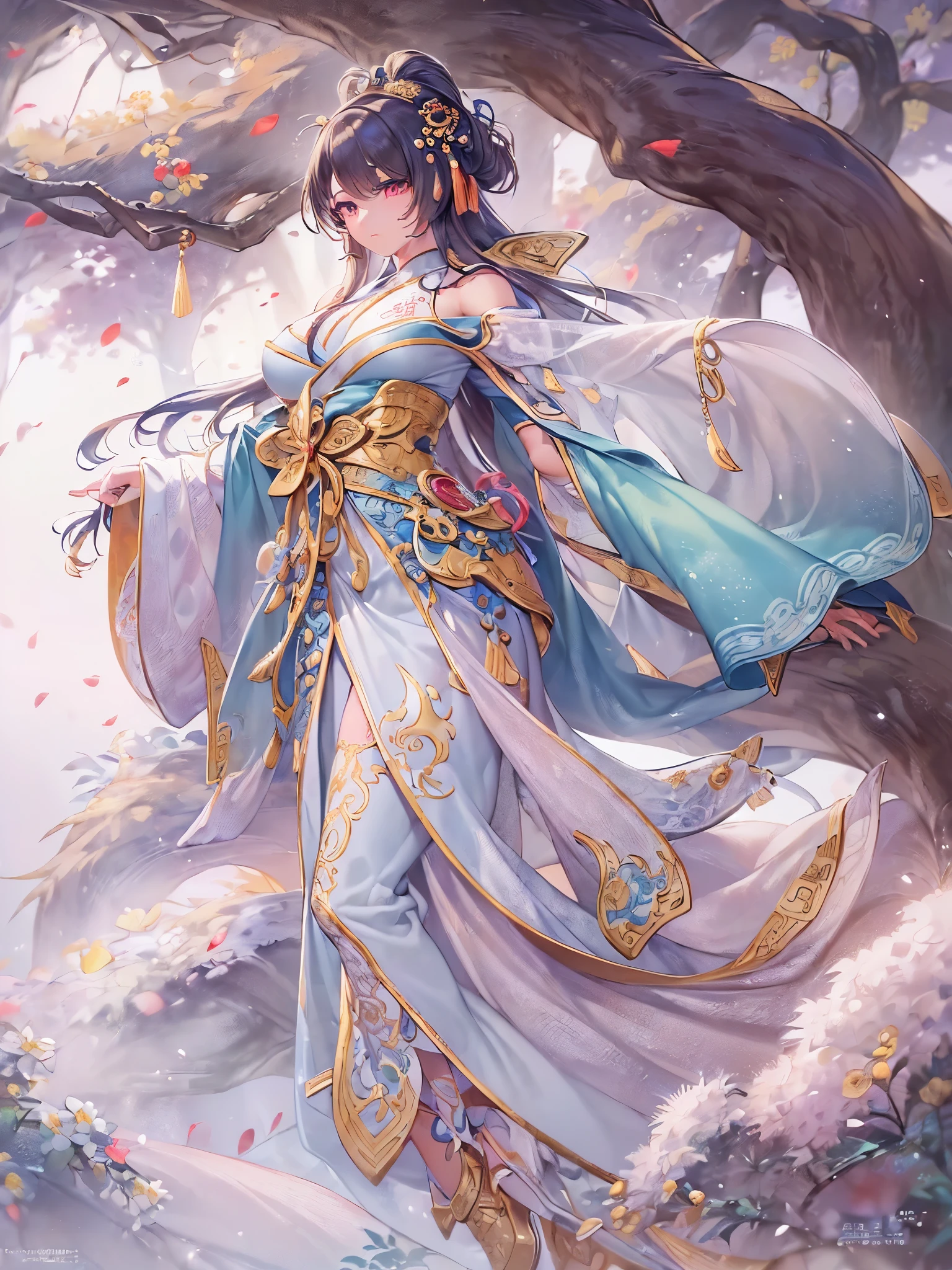 ((highest quality)),(ultra high resolution),(Super detailed),(detailed description),((best CG)),(best work of art),super precision art,amazing drawing art,(Chinese fantasy art with precise details:1.5), (Goddess:1.7),(beautiful and well-shaped face:1.7),((Beautiful and detailed Hufuku:1.6)),((A thin cloth draped over the shoulder:1.8))
